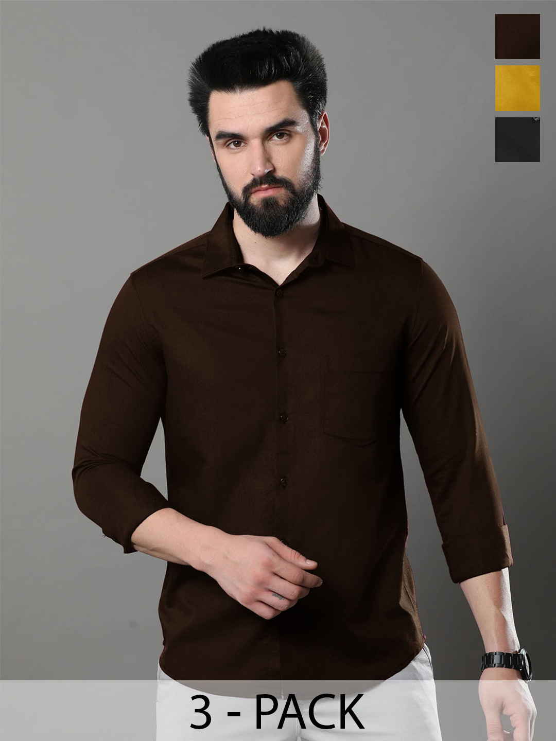 Tee Projekt Spread Collar Long Sleeves Cotton Casual Shirt, Black 
Tee Projekt Spread Collar Long Sleeves Cotton Casual Shirt, Black