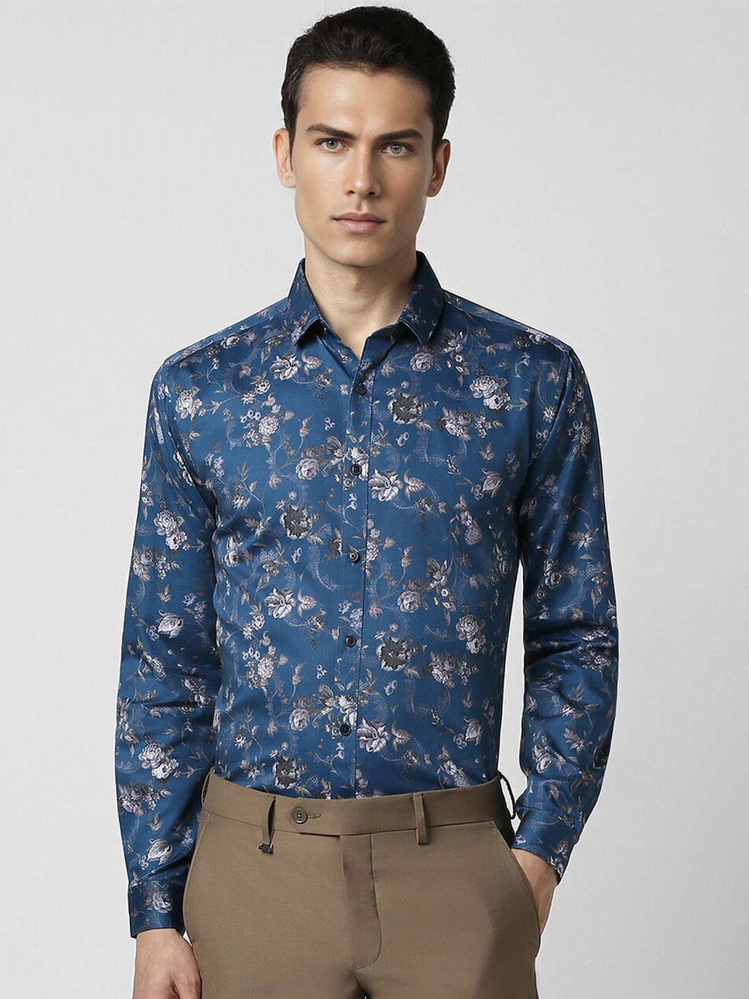 V Dot Spread Collar Long Sleeves Slim Fit Floral Printed Cotton Party Shirt, Navy blue
V Dot Spread Collar Long Sleeves Slim Fit Floral Printed Cotton Party Shirt, Navy blue