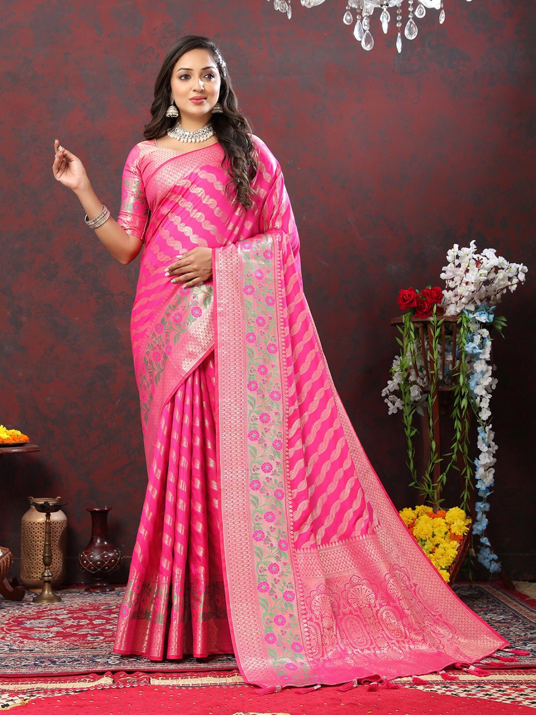 OFLINE SELECTION Ethnic Motifs Woven Design Zari Pure Silk Banarasi Saree, Pink
OFLINE SELECTION Ethnic Motifs Woven Design Zari Pure Silk Banarasi Saree, Pink