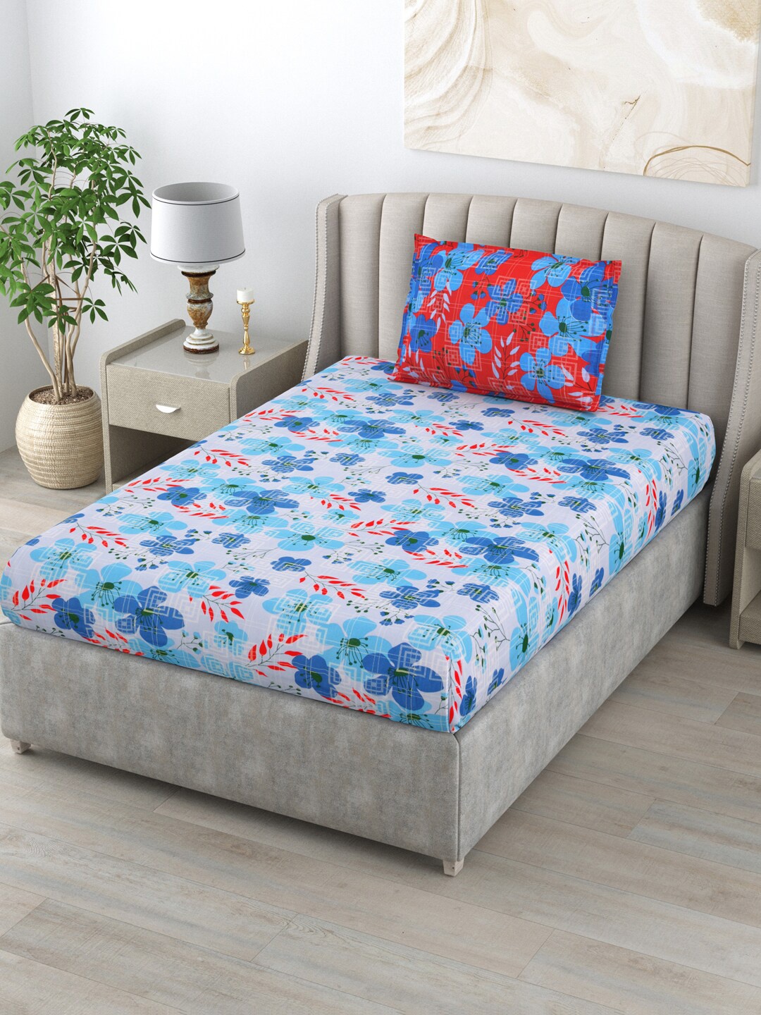 BOMBAY DYEING Blumen Blue & Red Floral Cotton 120 TC Single Bedsheet with 1 Pillow Cover
BOMBAY DYEING Blumen Blue & Red Floral Cotton 120 TC Single Bedsheet with 1 Pillow Cover