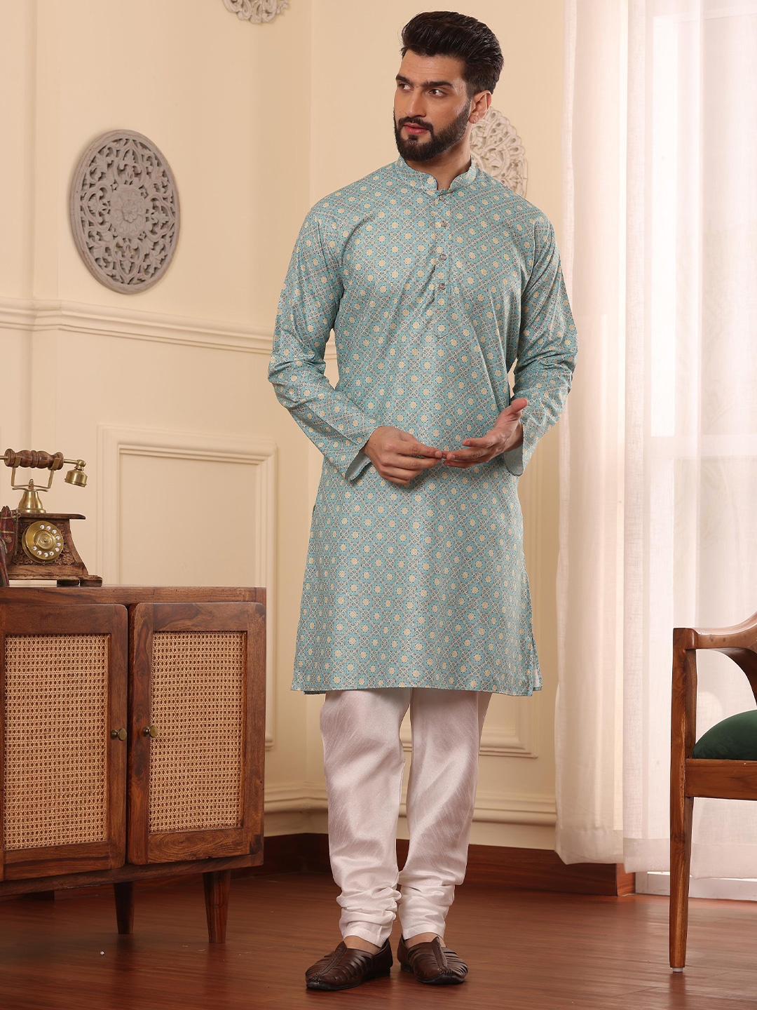 Armaan Ethnic Ethnic Motifs Printed Mandarin Collar Straight Kurta With Churidar, Blue
Armaan Ethnic Ethnic Motifs Printed Mandarin Collar Straight Kurta With Churidar, Blue