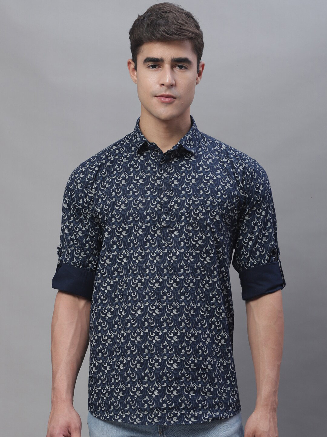 Majestic Man Ethnic Motifs Printed Shirt Collar Roll Up Sleeves Cotton Short Kurta, Navy blue
Majestic Man Ethnic Motifs Printed Shirt Collar Roll Up Sleeves Cotton Short Kurta, Navy blue