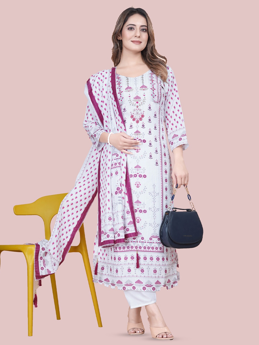 N N ENTERPRISE Floral Printed Pure Cotton Straight Kurta With Trousers & Dupatta, White
N N ENTERPRISE Floral Printed Pure Cotton Straight Kurta With Trousers & Dupatta, White