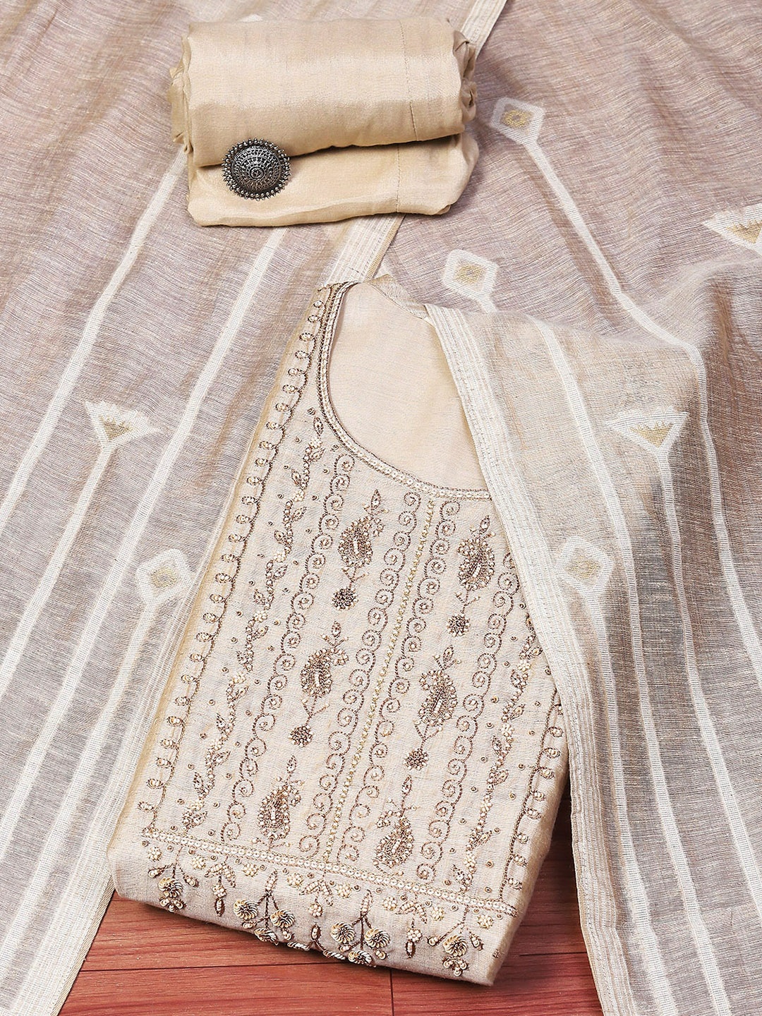 Biba Ethnic Motifs Beads and Stones Embroidered Unstitched Dress Material, Off white
Biba Ethnic Motifs Beads and Stones Embroidered Unstitched Dress Material, Off white