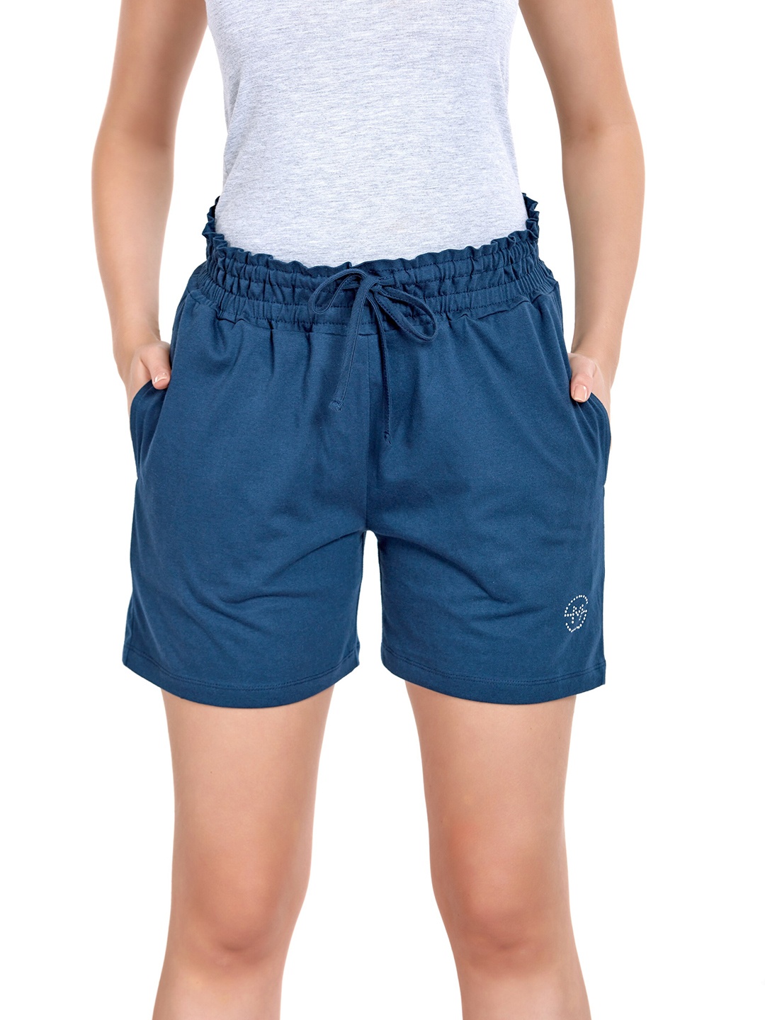MAYSIXTY Women Cotton Lounge Shorts, Navy blue