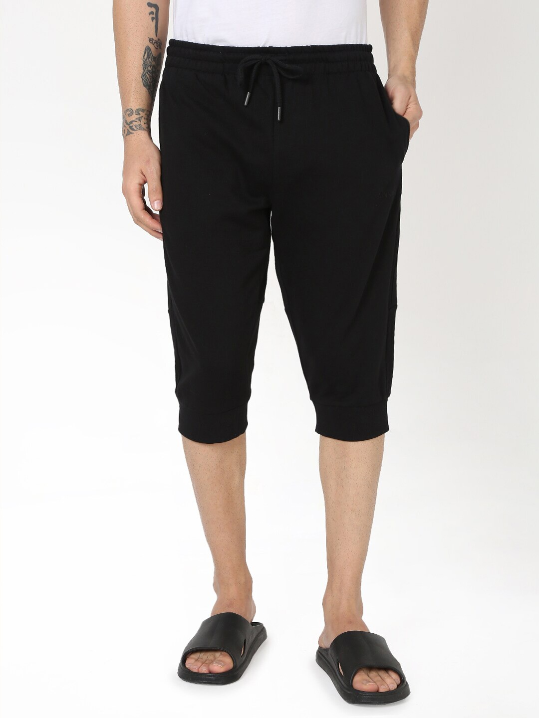 R&B Men Loose Fit Cotton Shorts, Black