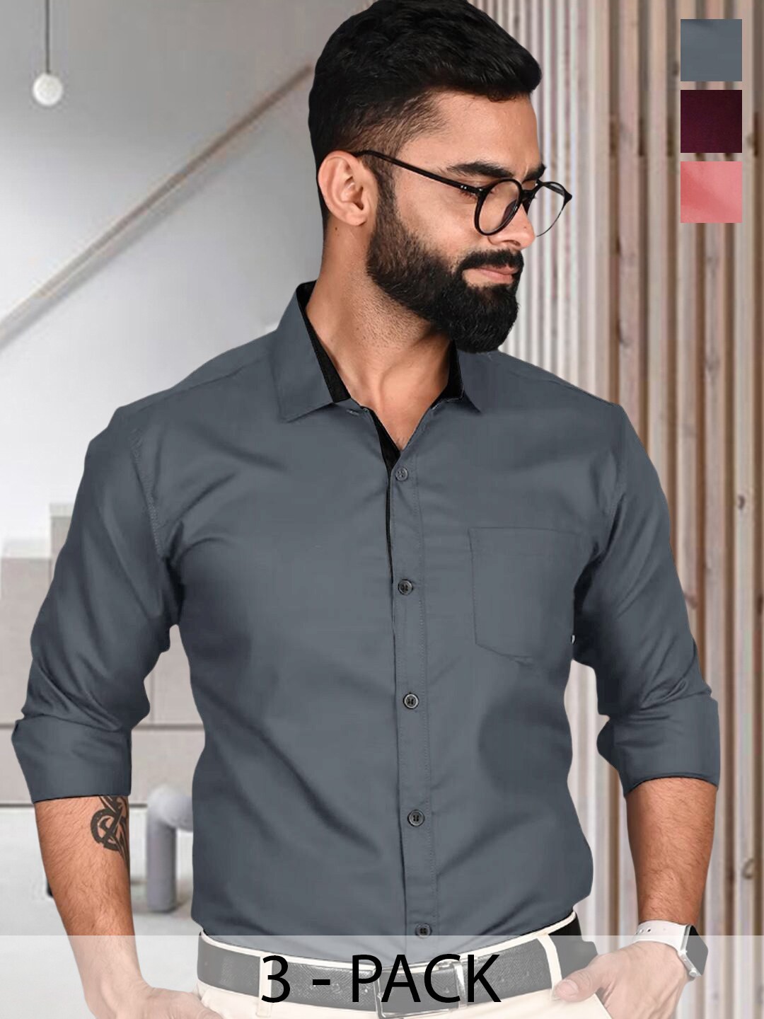 Ethnic basket Pack of 3 Standard Spread Collar Cotton Opaque Formal Shirt, Grey
Ethnic basket Pack of 3 Standard Spread Collar Cotton Opaque Formal Shirt, Grey