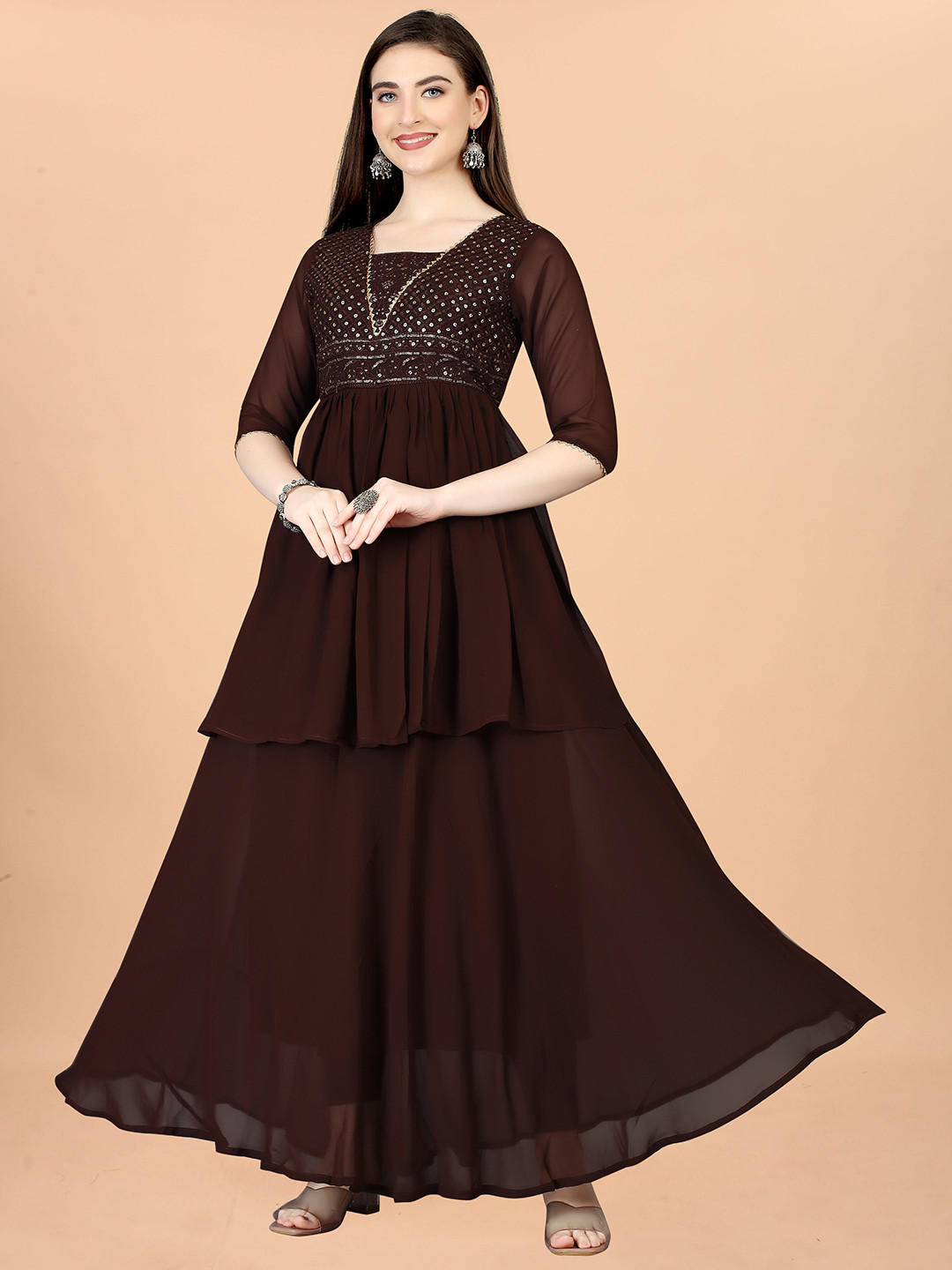 SIDYAL Embellished Georgette Maxi Dress, Brown
SIDYAL Embellished Georgette Maxi Dress, Brown