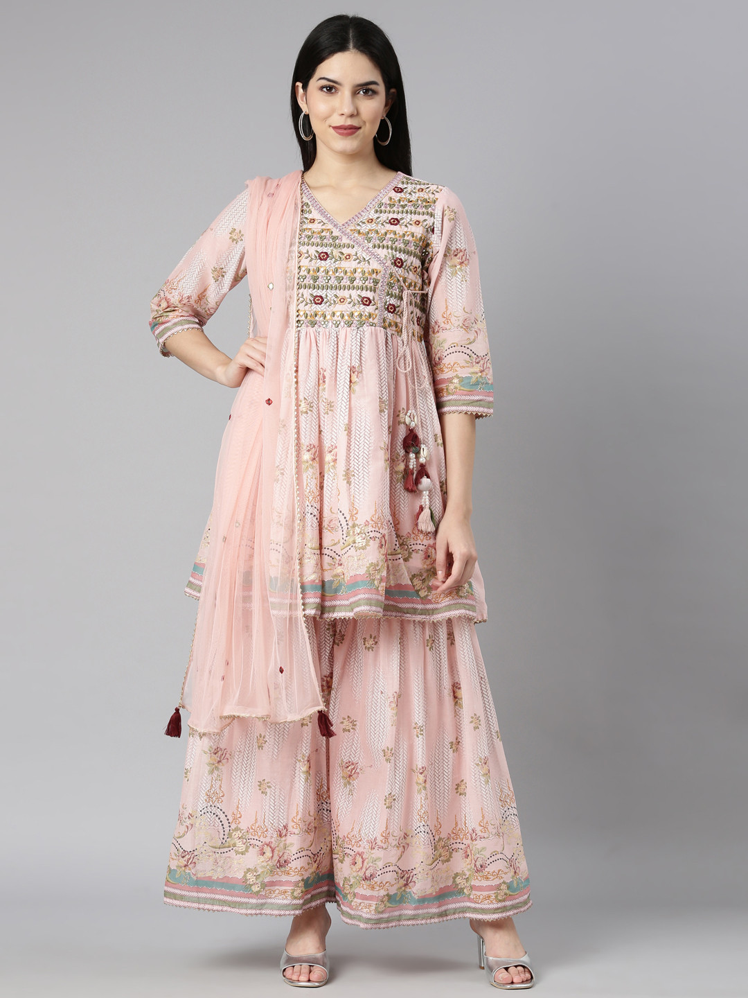 Neerus Floral Printed Regular Thread Work Pure Cotton Kurta with Sharara & Dupatta, Peach
Neerus Floral Printed Regular Thread Work Pure Cotton Kurta with Sharara & Dupatta, Peach