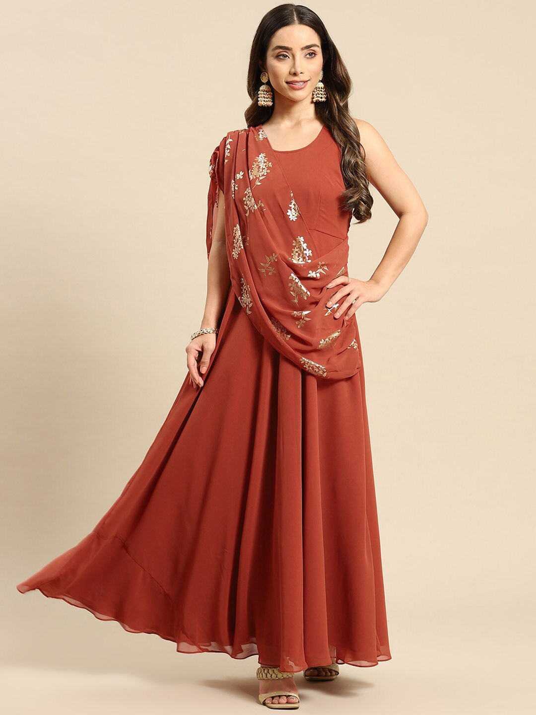 MABISH by Sonal Jain Georgette Fit & Flared Maxi Ethnic Dress With Draped Duppatta, Rust
MABISH by Sonal Jain Georgette Fit & Flared Maxi Ethnic Dress With Draped Duppatta, Rust
