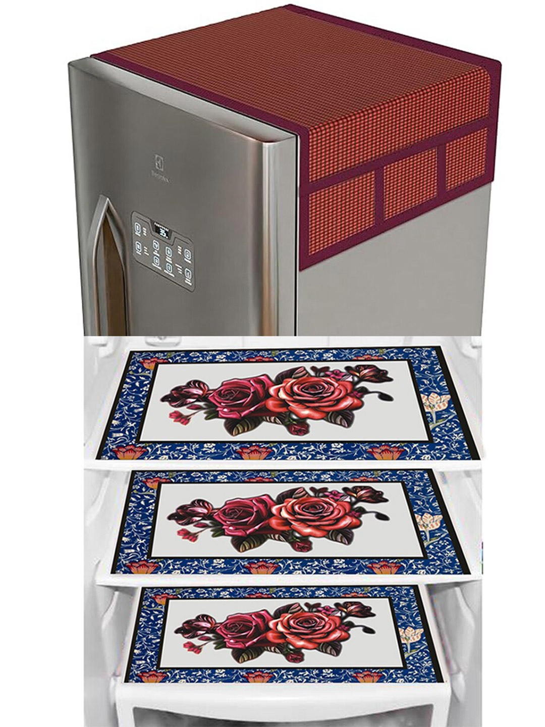Dakshya Industries Maroon & Blue 4 Pieces Printed Refrigerator Covers With Fridge Mats
Dakshya Industries Maroon & Blue 4 Pieces Printed Refrigerator Covers With Fridge Mats