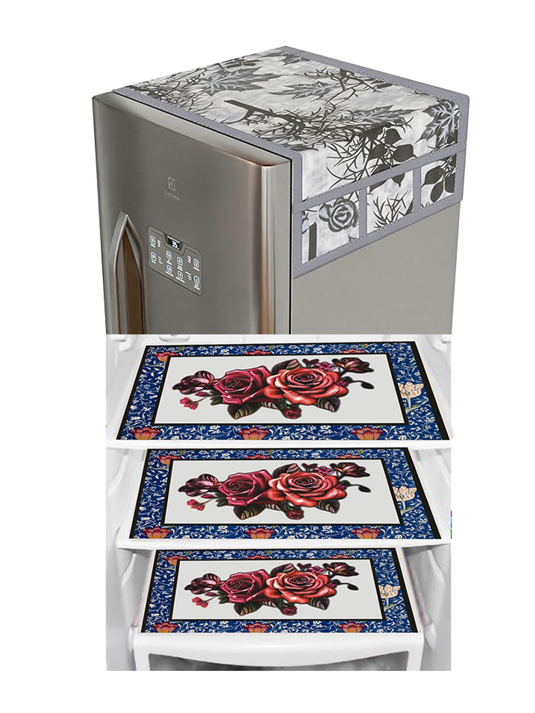 Dakshya Industries Black & Blue 4 Pieces Floral Printed Waterproof Fridge Cover With Mats
Dakshya Industries Black & Blue 4 Pieces Floral Printed Waterproof Fridge Cover With Mats