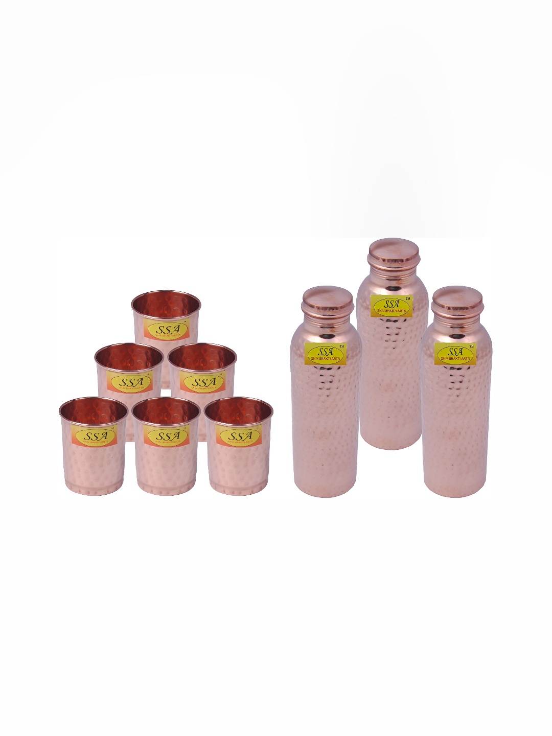 Shivshakti Arts Copper-Toned 9 Pieces Textured Copper Water Bottle With Glasses 850 ml
Shivshakti Arts Copper-Toned 9 Pieces Textured Copper Water Bottle With Glasses 850 ml