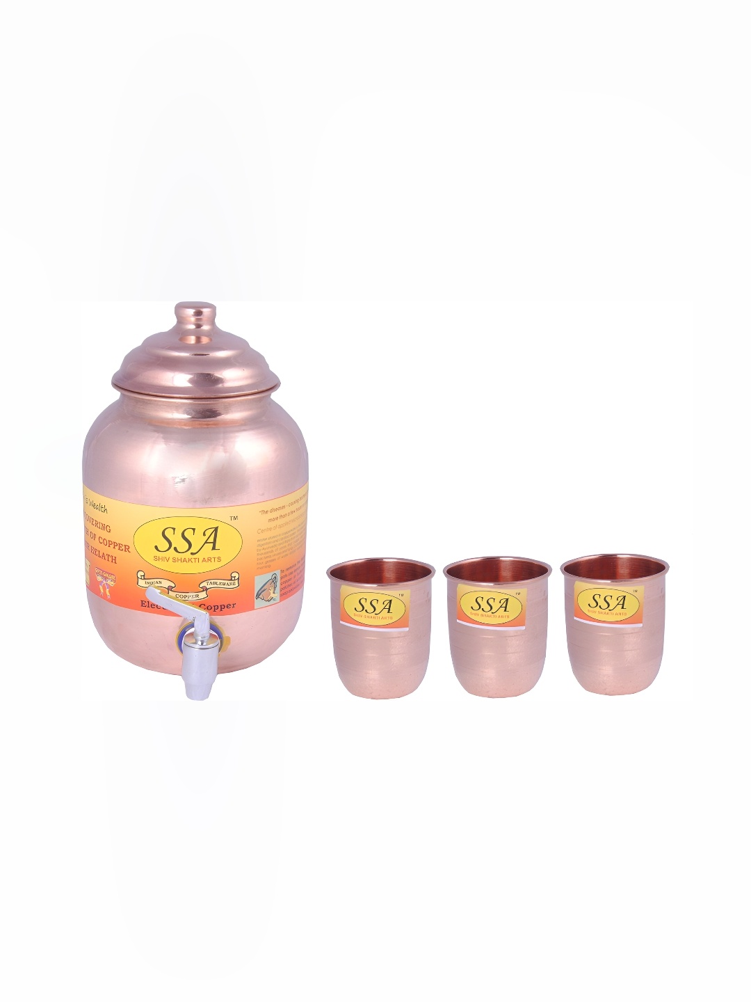 Shivshakti Arts Copper Toned 4 Pieces Copper Water or Juice Glass Set