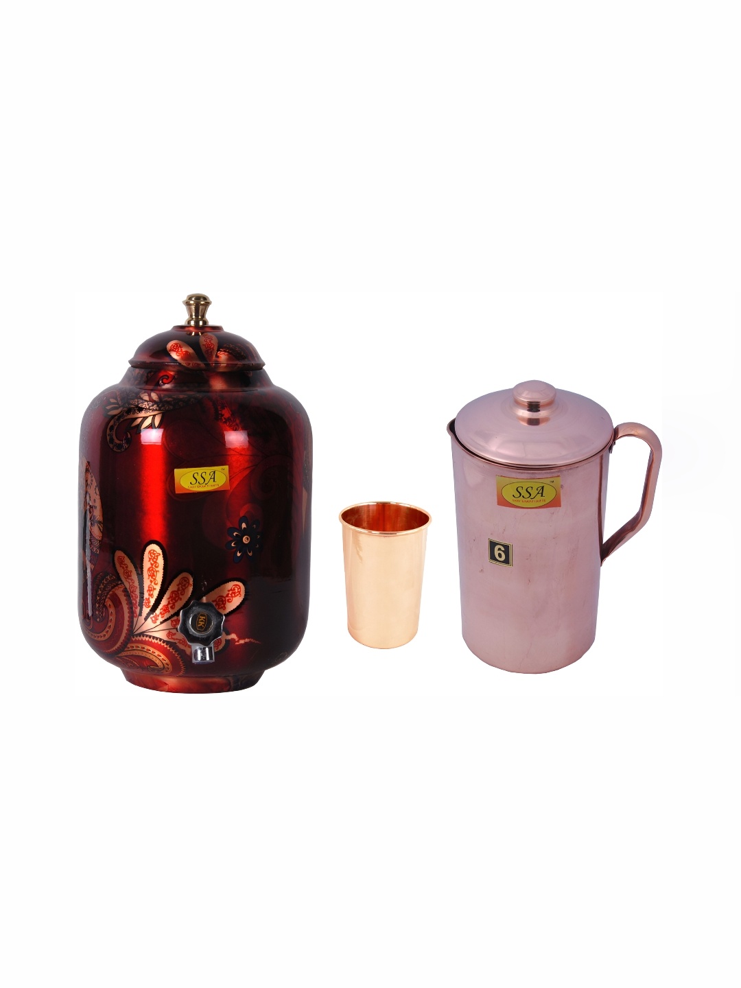 Shivshakti Arts Red 3 Pieces Copper Core Jug & Glass Set 300ml