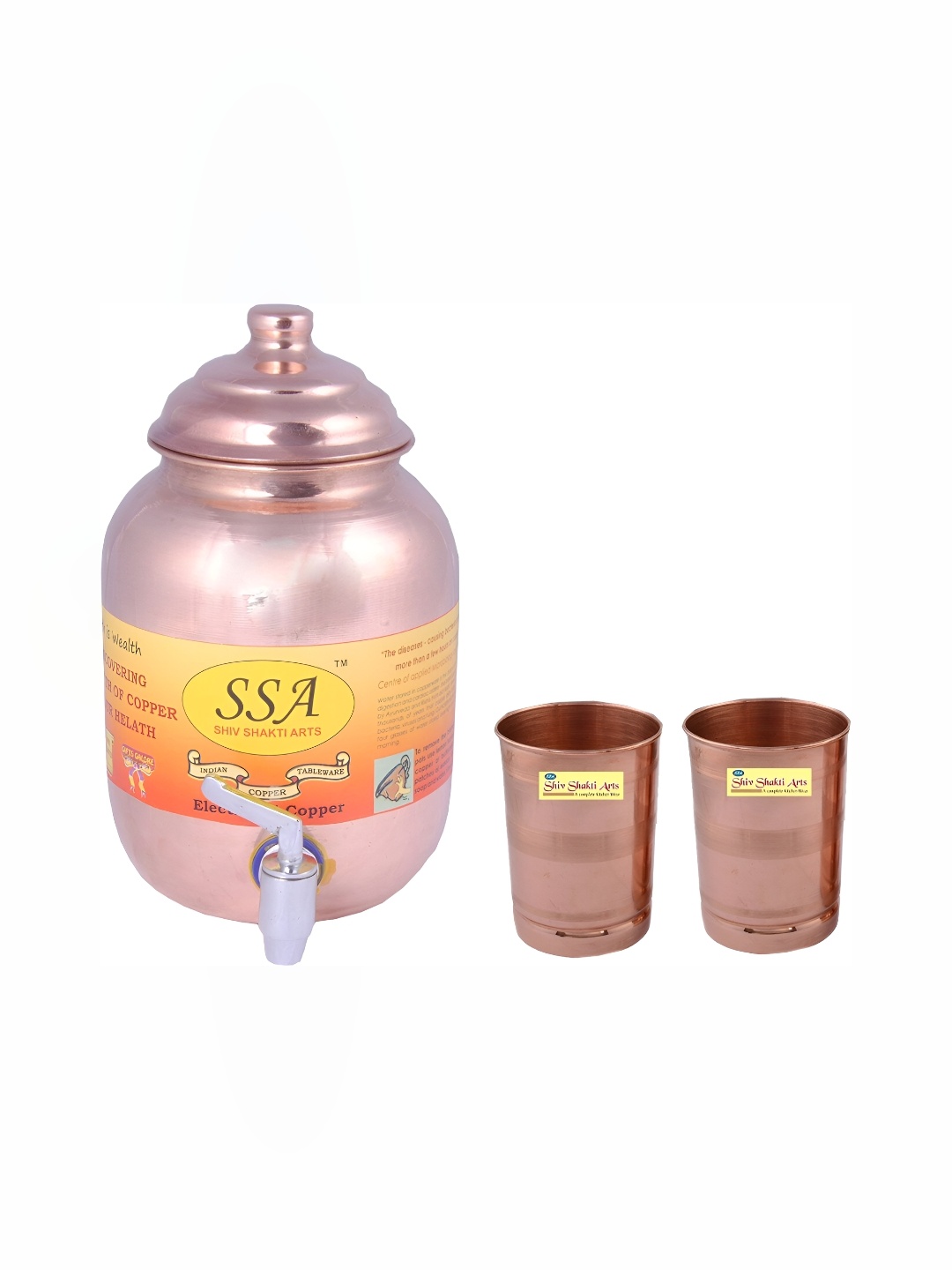 Shivshakti Arts Brown 3 Pieces Copper Beer Pitcher With Glasses