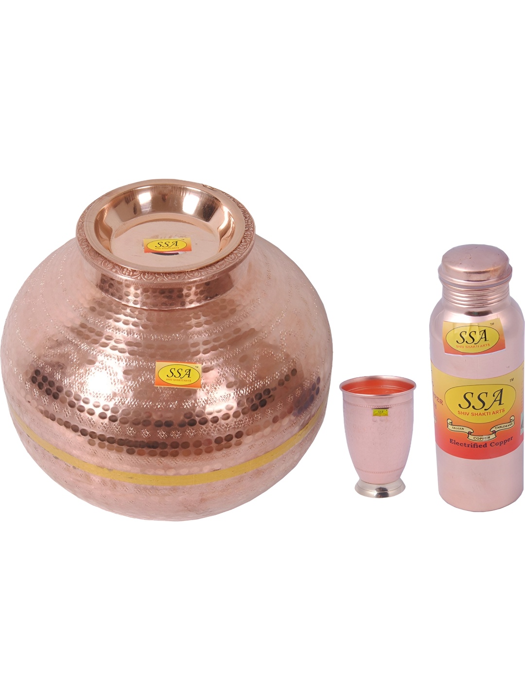 Shivshakti Arts 3 Pieces Copper Water Dispenser Set
