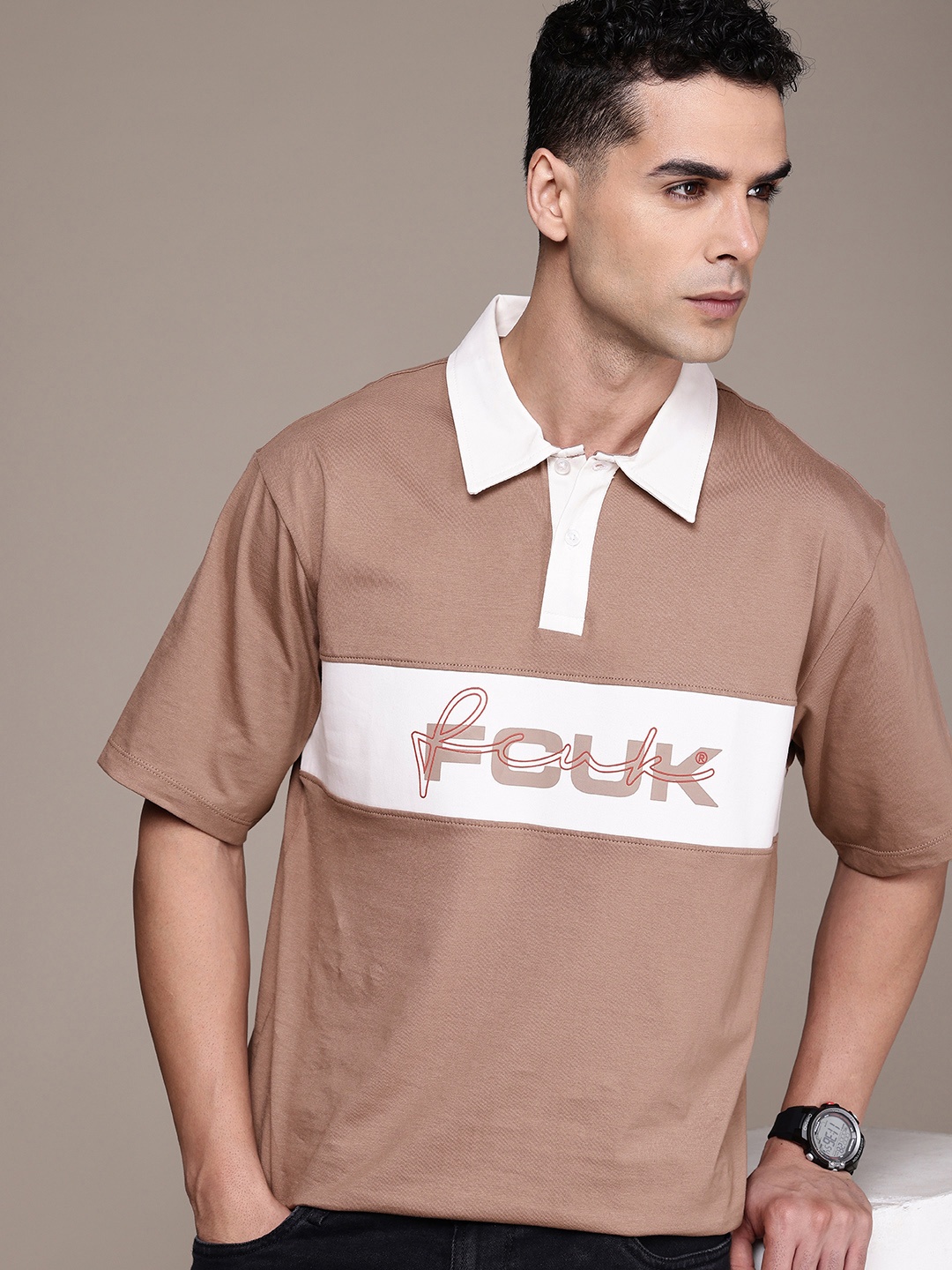 FCUK Brand Logo Printed Polo Collar Drop-Shoulder Sleeves Relaxed Fit Pure Cotton T-shirt, Taupe
FCUK Brand Logo Printed Polo Collar Drop-Shoulder Sleeves Relaxed Fit Pure Cotton T-shirt, Taupe