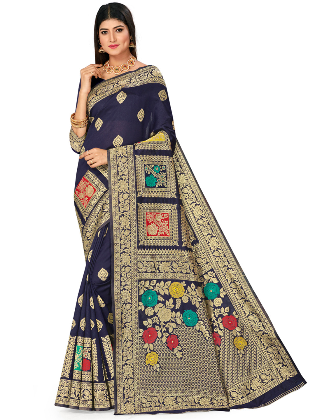 MANVAA Blue & GoldToned Ethnic Woven Design Zari Silk Banarasi Saree
MANVAA Blue & GoldToned Ethnic Woven Design Zari Silk Banarasi Saree