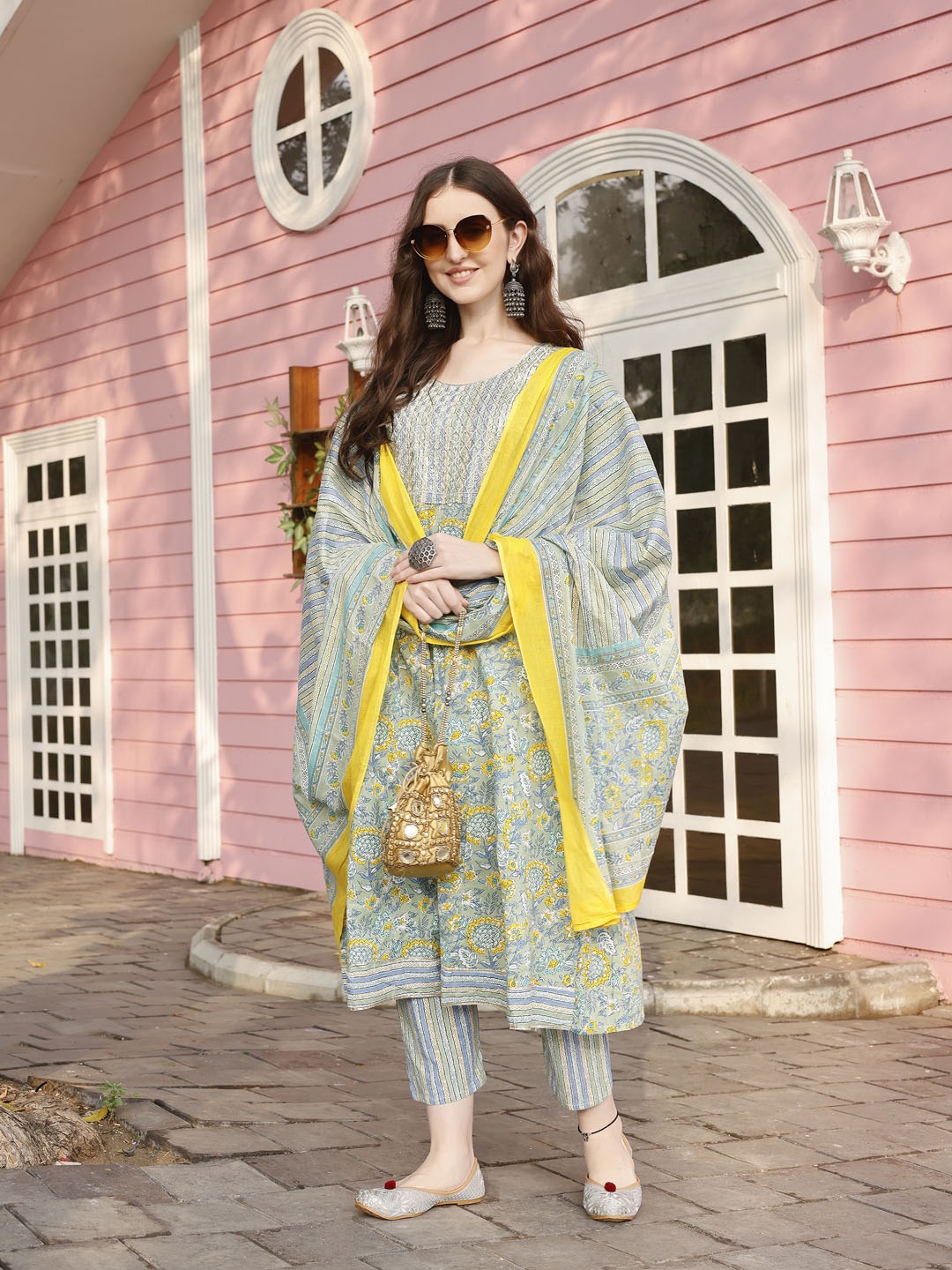 Ziva Fashion Floral Printed Regular Pure Cotton Kurta with Trousers & With Dupatta, Fluorescent green
Ziva Fashion Floral Printed Regular Pure Cotton Kurta with Trousers & With Dupatta, Fluorescent green