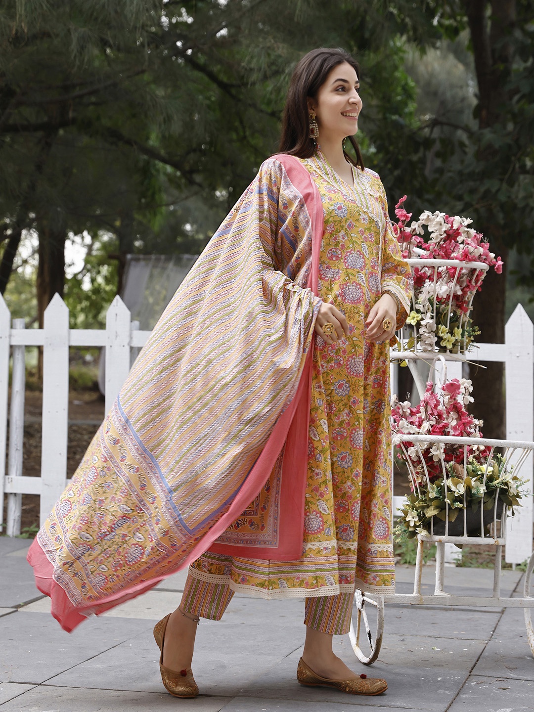 Ziva Fashion Floral Printed Angrakha Pure Cotton Kurta with Trousers & With Dupatta, Mustard
Ziva Fashion Floral Printed Angrakha Pure Cotton Kurta with Trousers & With Dupatta, Mustard