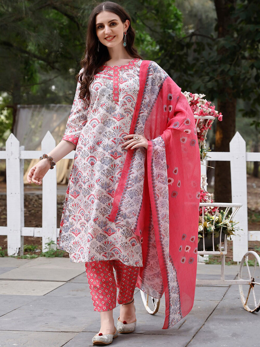 Ziva Fashion Floral Printed Gotta Patti Pure Cotton Kurta With Trouser & Dupatta, Pink
Ziva Fashion Floral Printed Gotta Patti Pure Cotton Kurta With Trouser & Dupatta, Pink