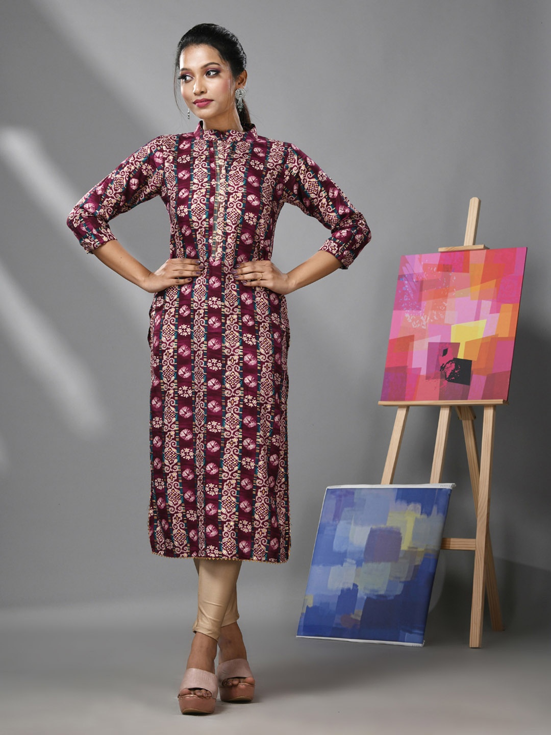 Charukriti Floral Printed Mandarin Collar Gotta Patti Viscose Rayon A-Line Kurta, Purple
Charukriti Floral Printed Mandarin Collar Gotta Patti Viscose Rayon A-Line Kurta, Purple