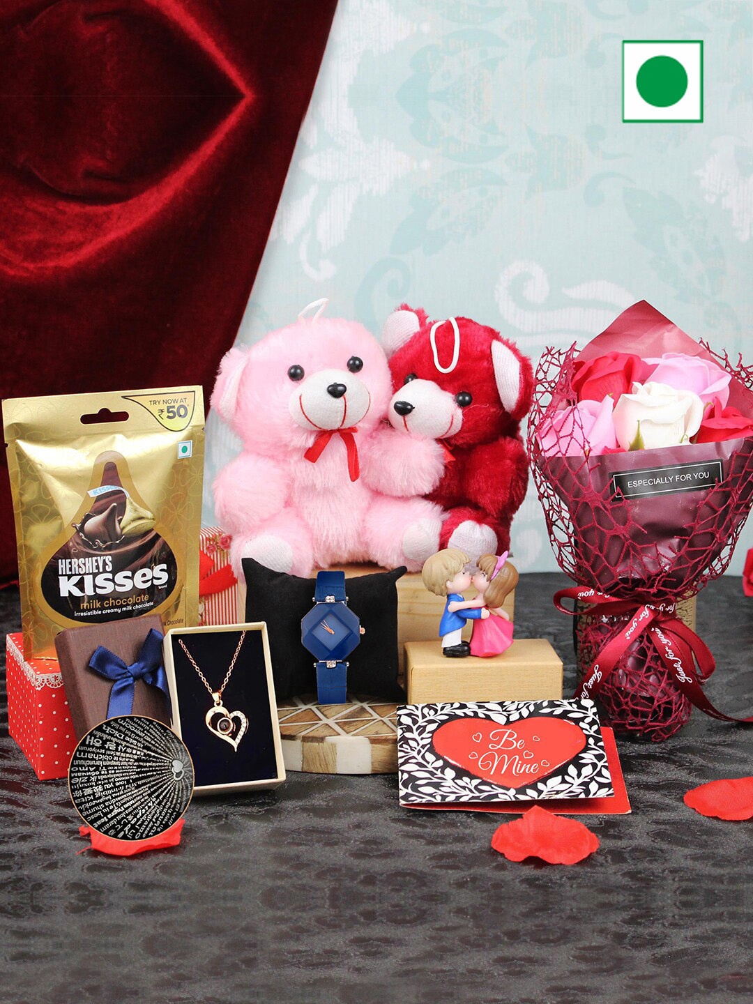 TIED RIBBONS Set of 7 Rose Bouquet Teddy Watch & Valentine Card Chocolate Gift Set, Pink
TIED RIBBONS Set of 7 Rose Bouquet Teddy Watch & Valentine Card Chocolate Gift Set, Pink