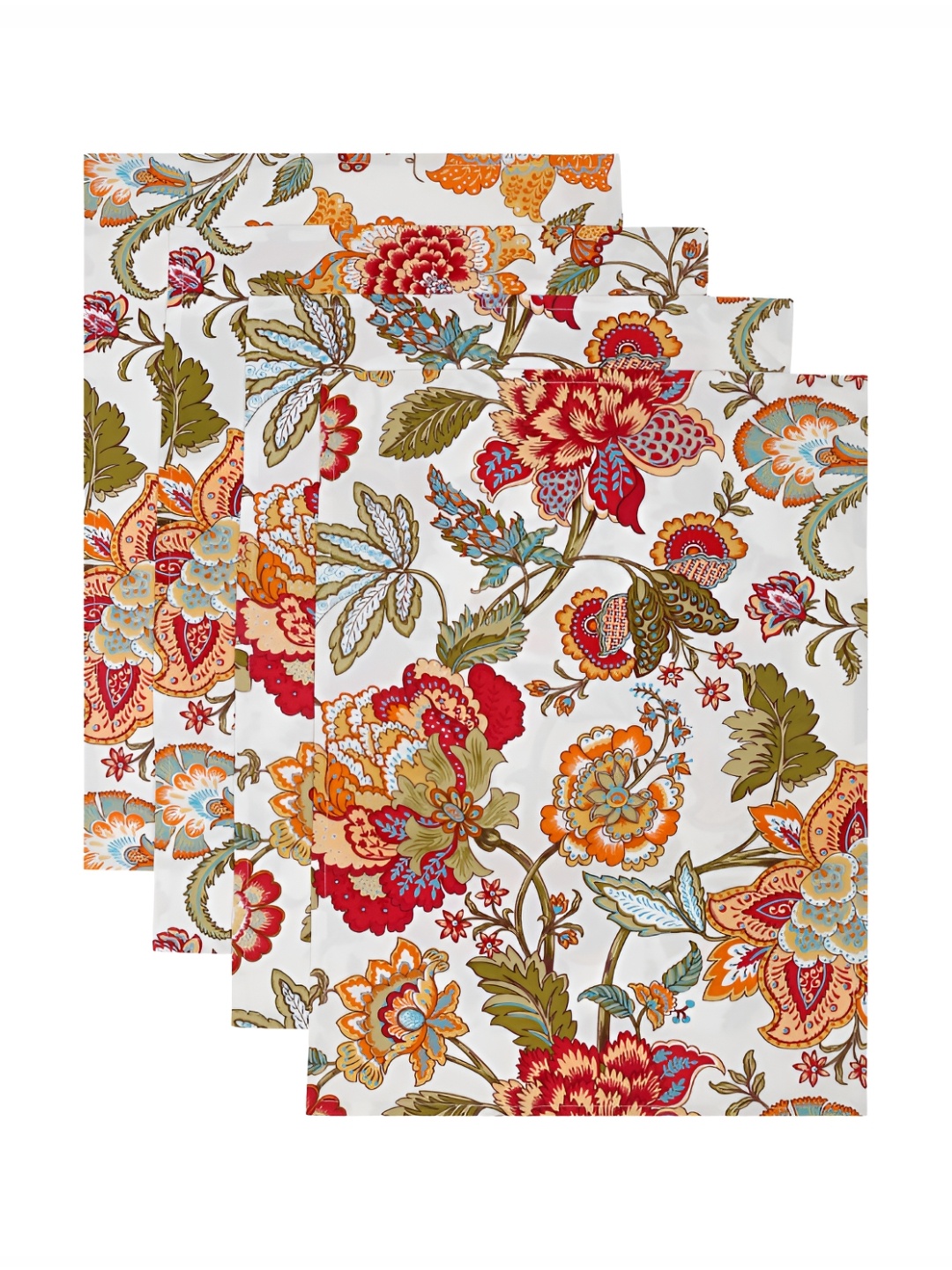 TARAN LIVING White & Pink 4 Pieces Floral Printed Cotton Kitchen Towels