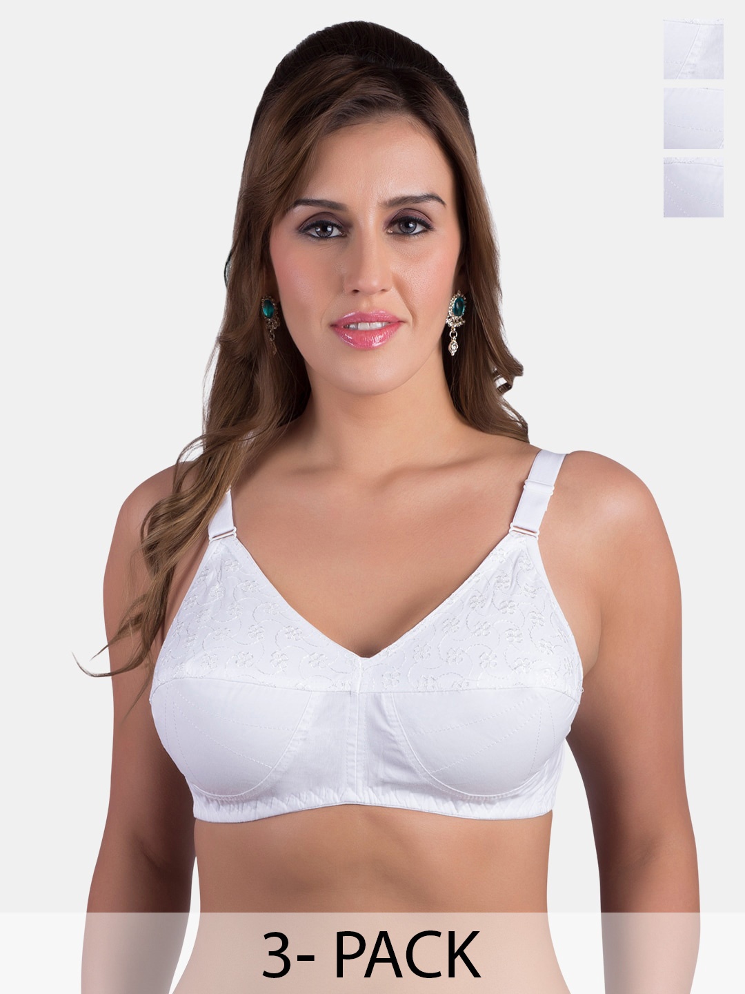 Rajnie Pack Of 3 Floral Embroidered Pure Cotton Minimizer Bra- All Day Comfort, White
Rajnie Pack Of 3 Floral Embroidered Pure Cotton Minimizer Bra- All Day Comfort, White