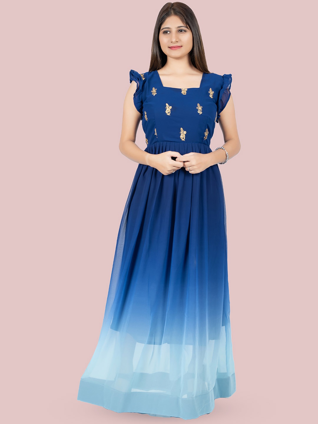 N N ENTERPRISE Square neck Tie and Dye Flutter Sleeve Georgette Fit & Flare Midi Dress, Blue
N N ENTERPRISE Square neck Tie and Dye Flutter Sleeve Georgette Fit & Flare Midi Dress, Blue