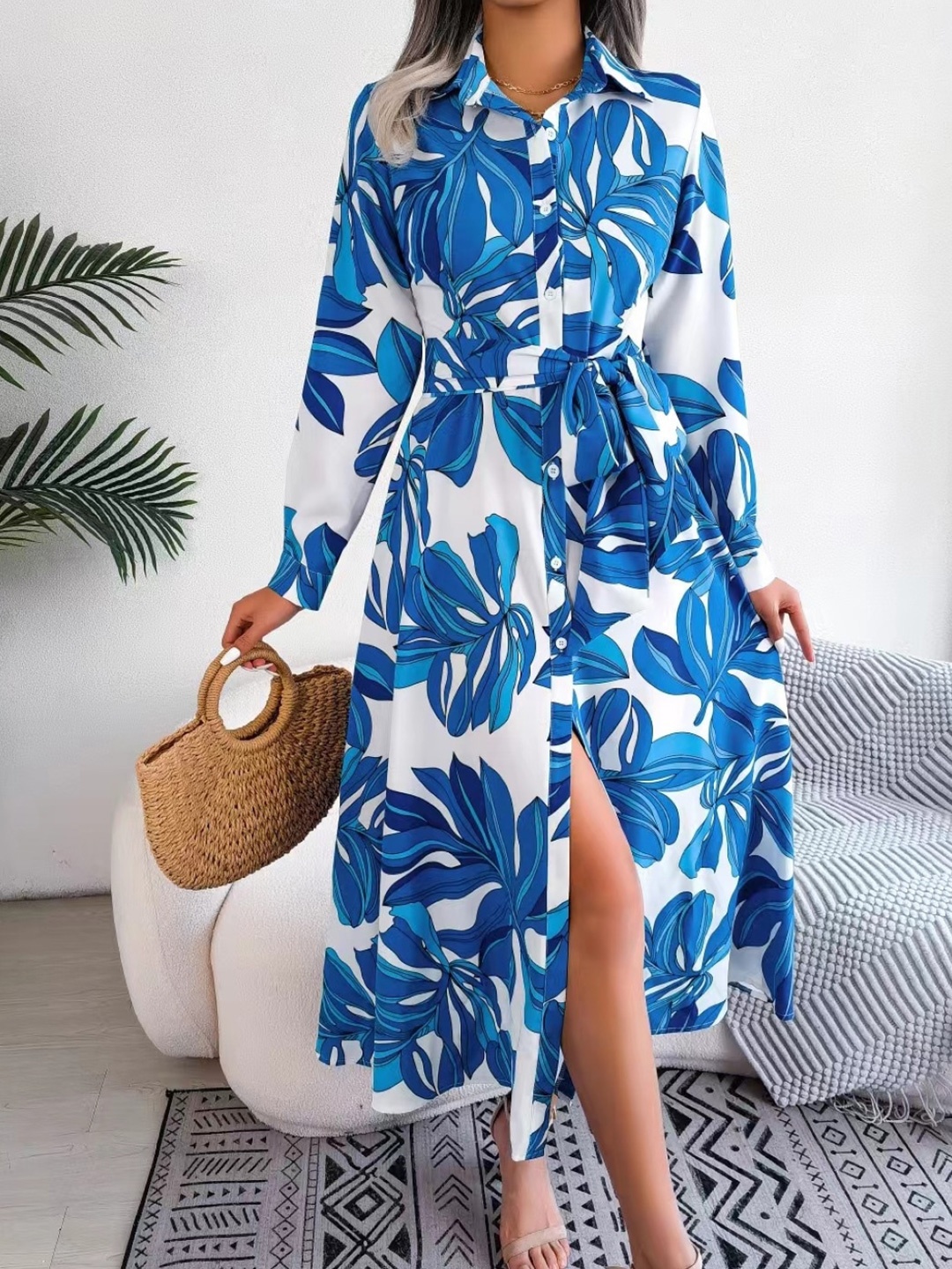 Stylecast X KPOP Shirt Collar Long Sleeves Floral Print Shirt Flared Midi Dress, Blue
Stylecast X KPOP Shirt Collar Long Sleeves Floral Print Shirt Flared Midi Dress, Blue