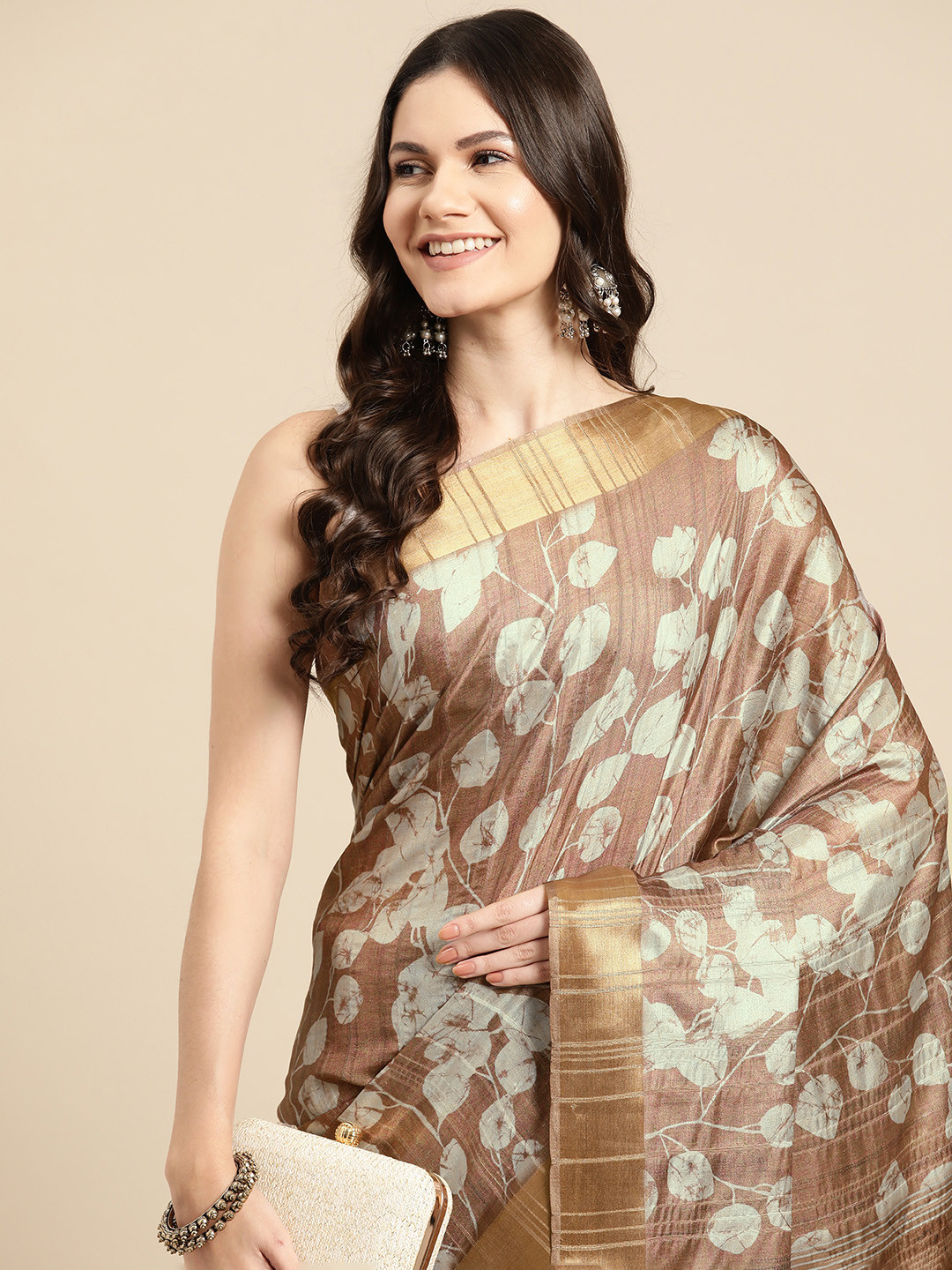 Silk Land Floral Printed Zari Block Print Saree, Brown
Silk Land Floral Printed Zari Block Print Saree, Brown
