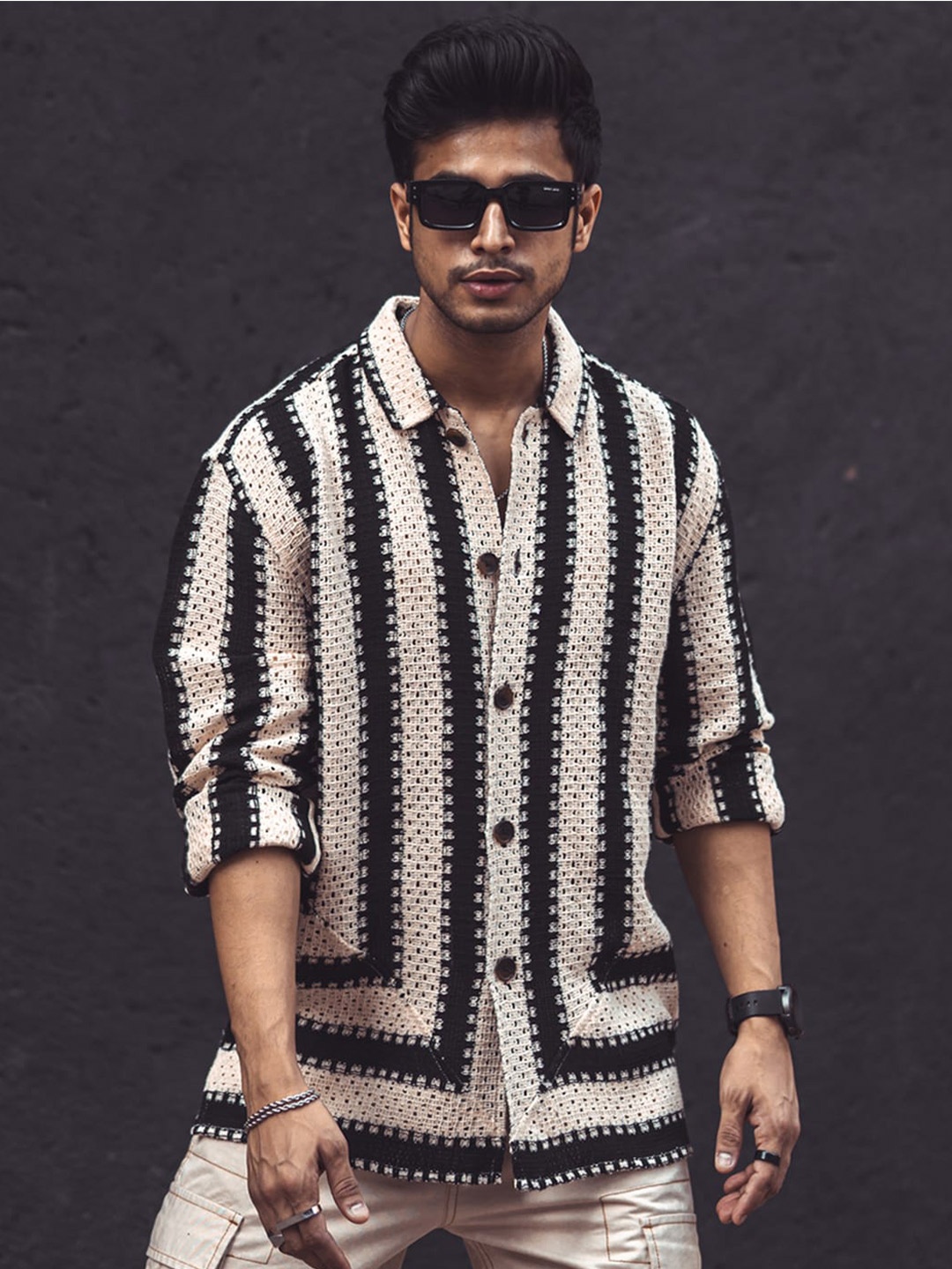 Powerlook Black & White India Slim Striped Semi Sheer Oversized Casual Crochet Shirt
Powerlook Black & White India Slim Striped Semi Sheer Oversized Casual Crochet Shirt