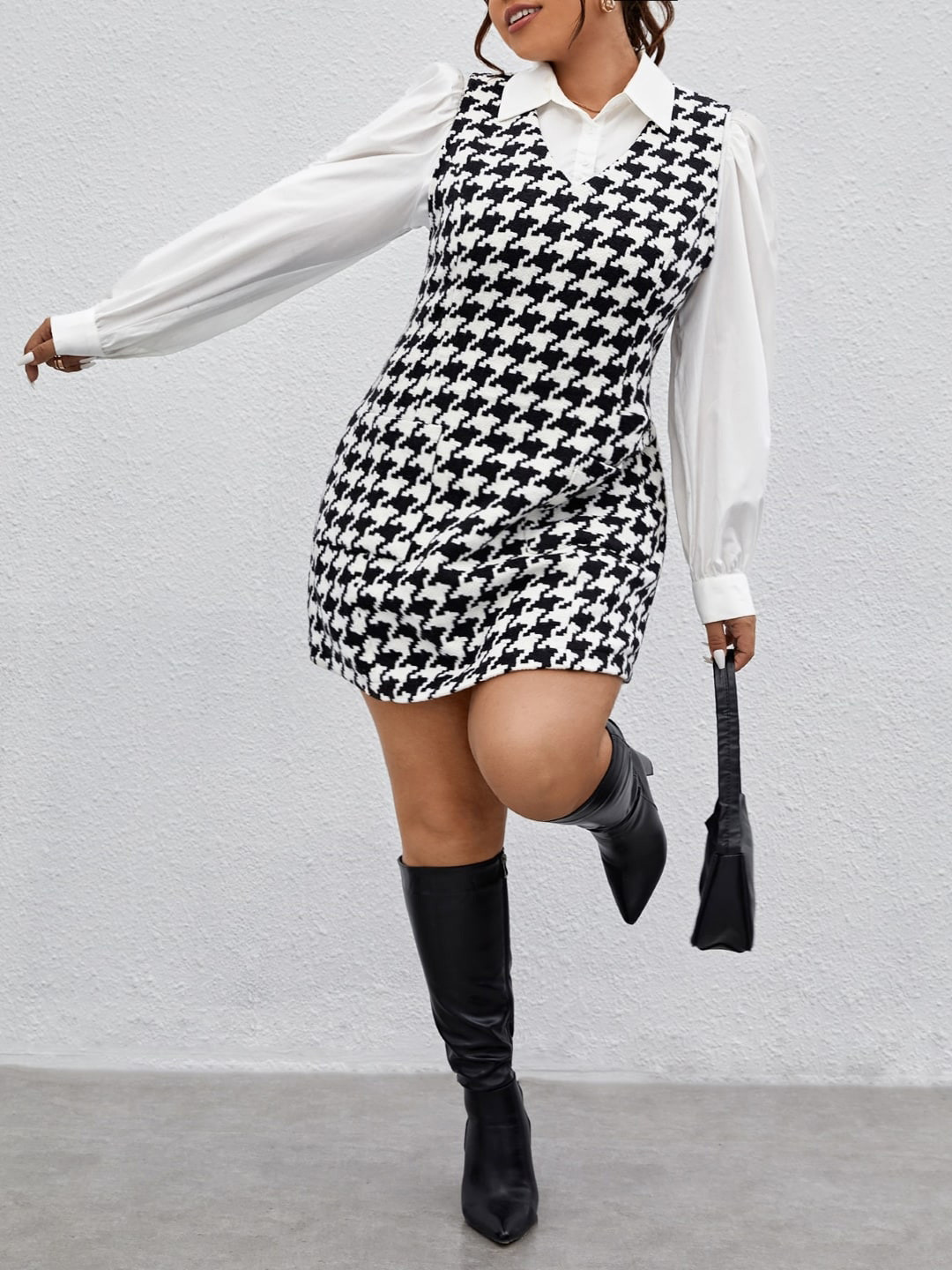 Stylecast X KPOP Shirt Collar Long cuffed sleeves Printed A-Line Dress, Black
Stylecast X KPOP Shirt Collar Long cuffed sleeves Printed A-Line Dress, Black
