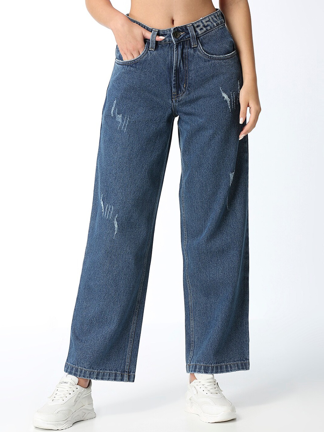 BFIVE Women Mid-Rise Urban Relaxed Fit Mildly Distressed Light Fade Pure Cotton Jeans, Blue
BFIVE Women Mid-Rise Urban Relaxed Fit Mildly Distressed Light Fade Pure Cotton Jeans, Blue