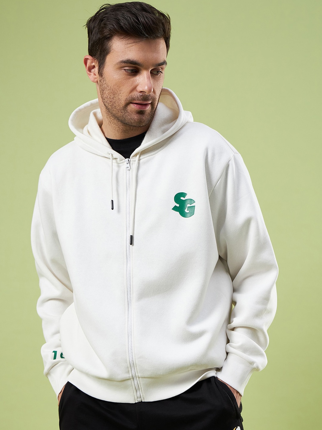 UNPAR Typography Printed Hooded Front-Open Sweatshirt, White