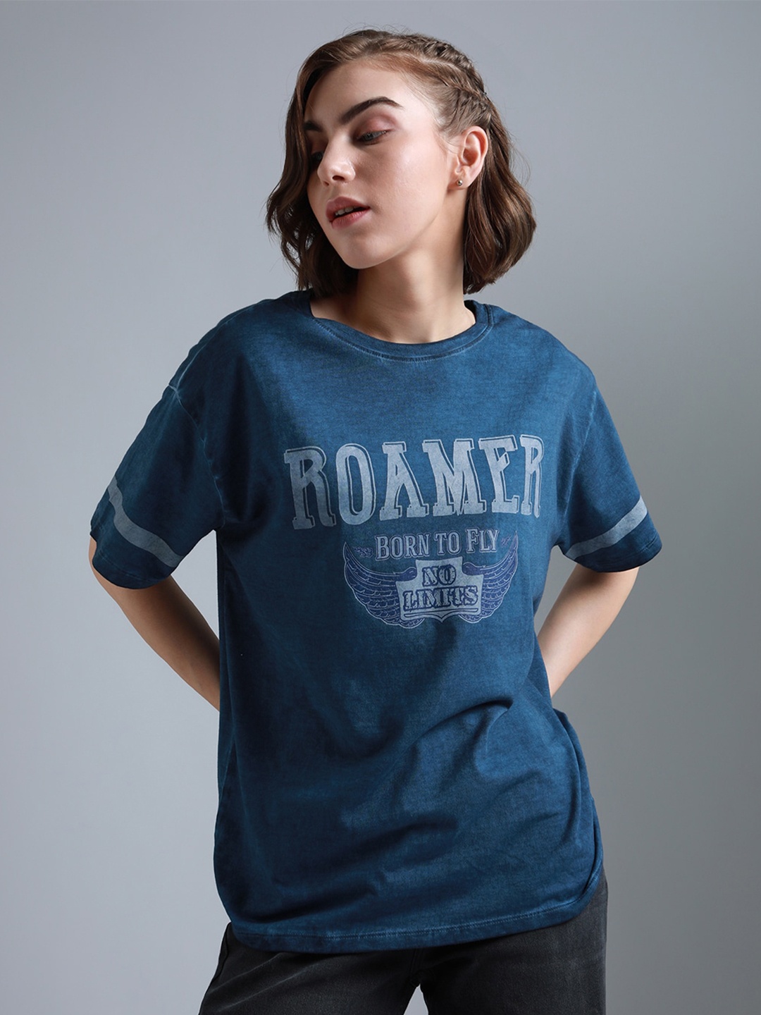 High Star Typography Printed Round Neck Short Sleeves Cotton Oversized T-shirt, Navy blue
High Star Typography Printed Round Neck Short Sleeves Cotton Oversized T-shirt, Navy blue