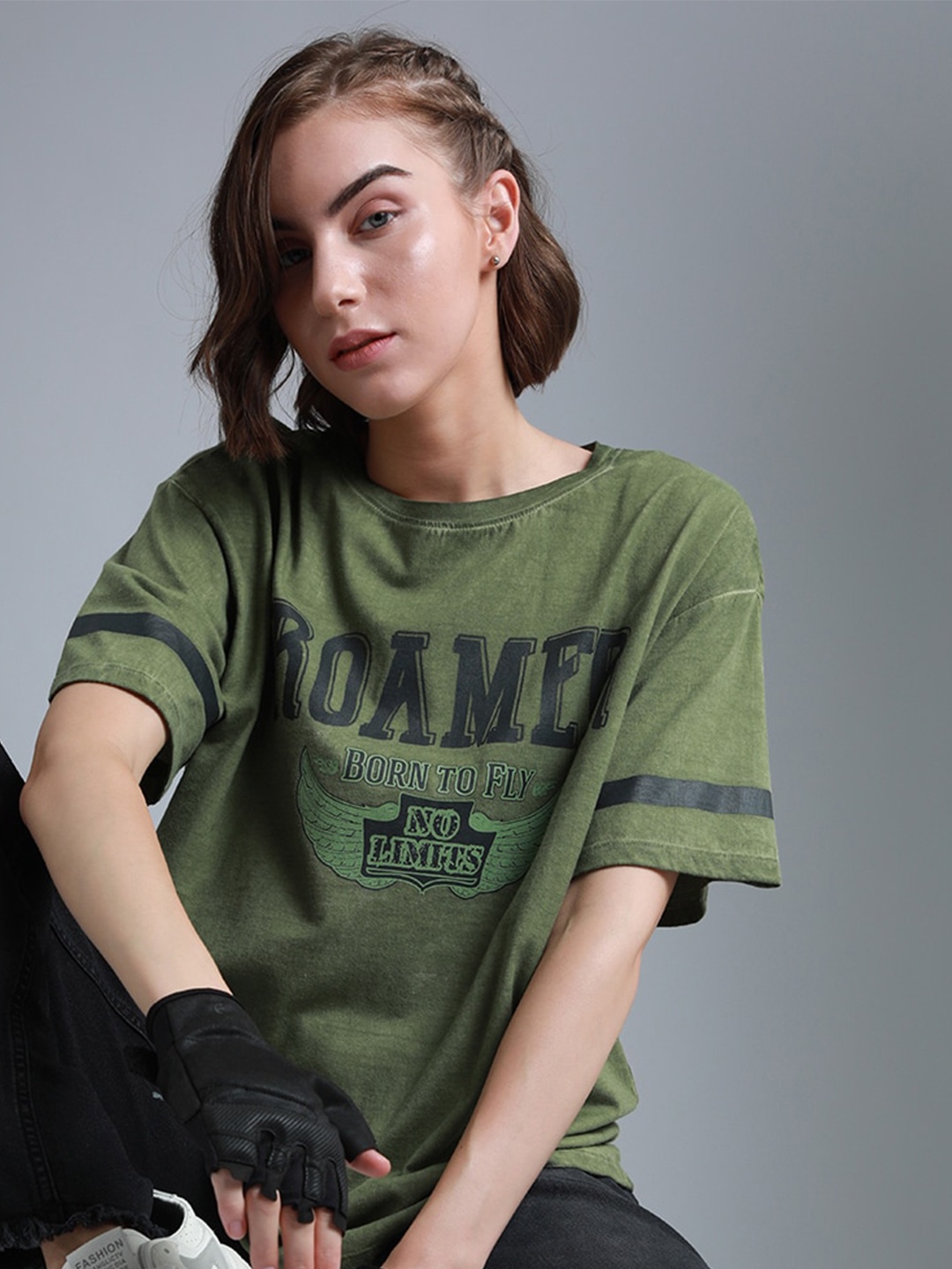 High Star Typography Printed Round Neck Short Sleeves Cotton Oversized T-shirt, Green
High Star Typography Printed Round Neck Short Sleeves Cotton Oversized T-shirt, Green
