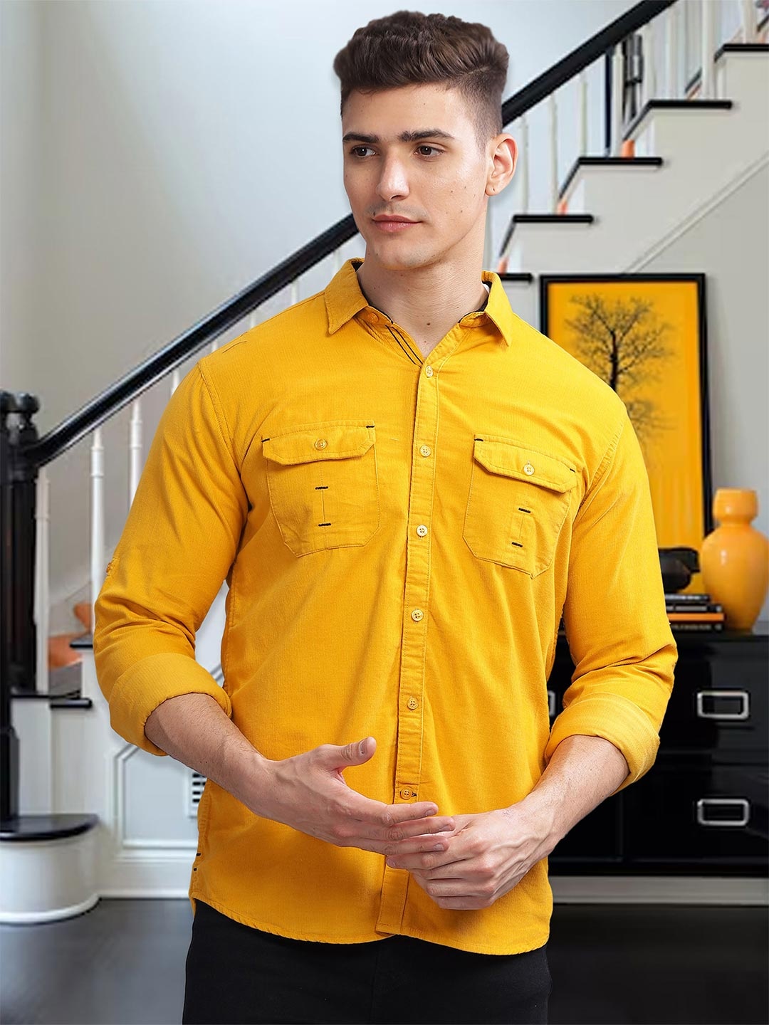Kuons Avenue Smart Slim Fit Spread Collar Long Sleeves Corduroy Casual Shirt, Yellow
Kuons Avenue Smart Slim Fit Spread Collar Long Sleeves Corduroy Casual Shirt, Yellow