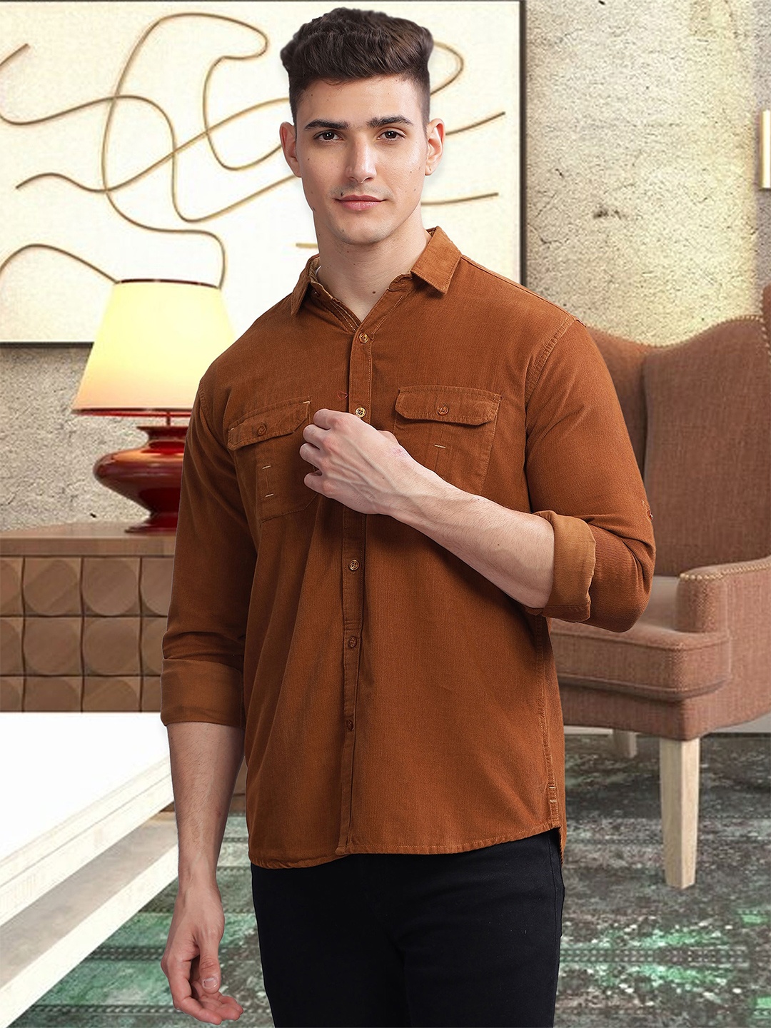 Kuons Avenue Smart Slim Fit Spread Collar Long Sleeves Corduroy Casual Shirt, Coffee brown
Kuons Avenue Smart Slim Fit Spread Collar Long Sleeves Corduroy Casual Shirt, Coffee brown