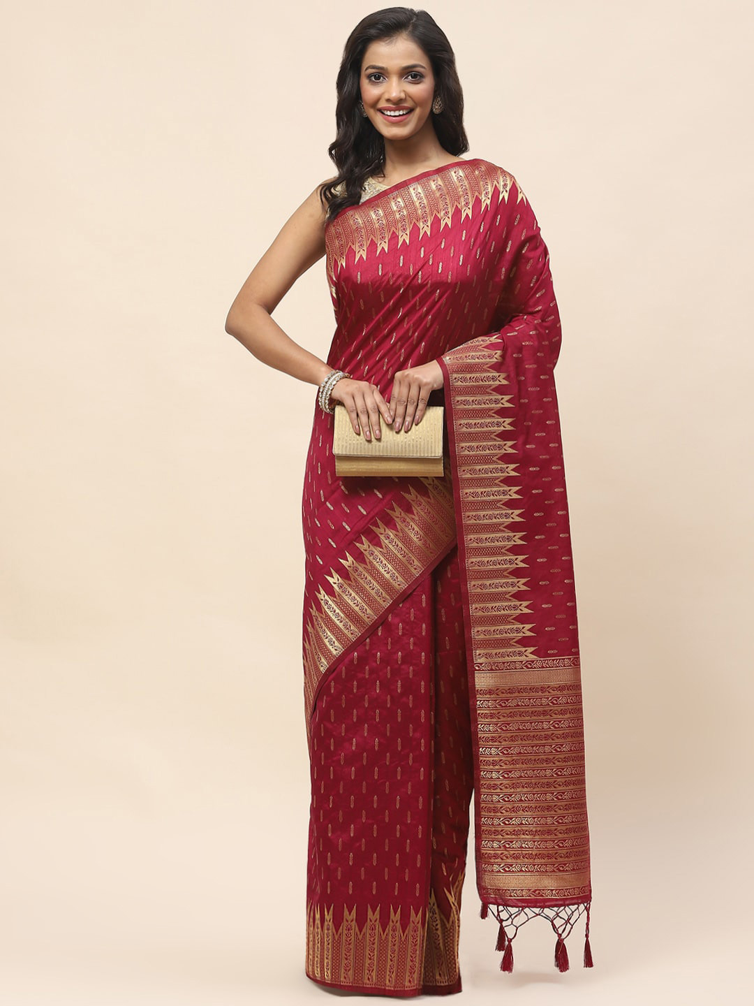 Meena Bazaar Geometric Woven Design Zari Saree, Burgundy
Meena Bazaar Geometric Woven Design Zari Saree, Burgundy