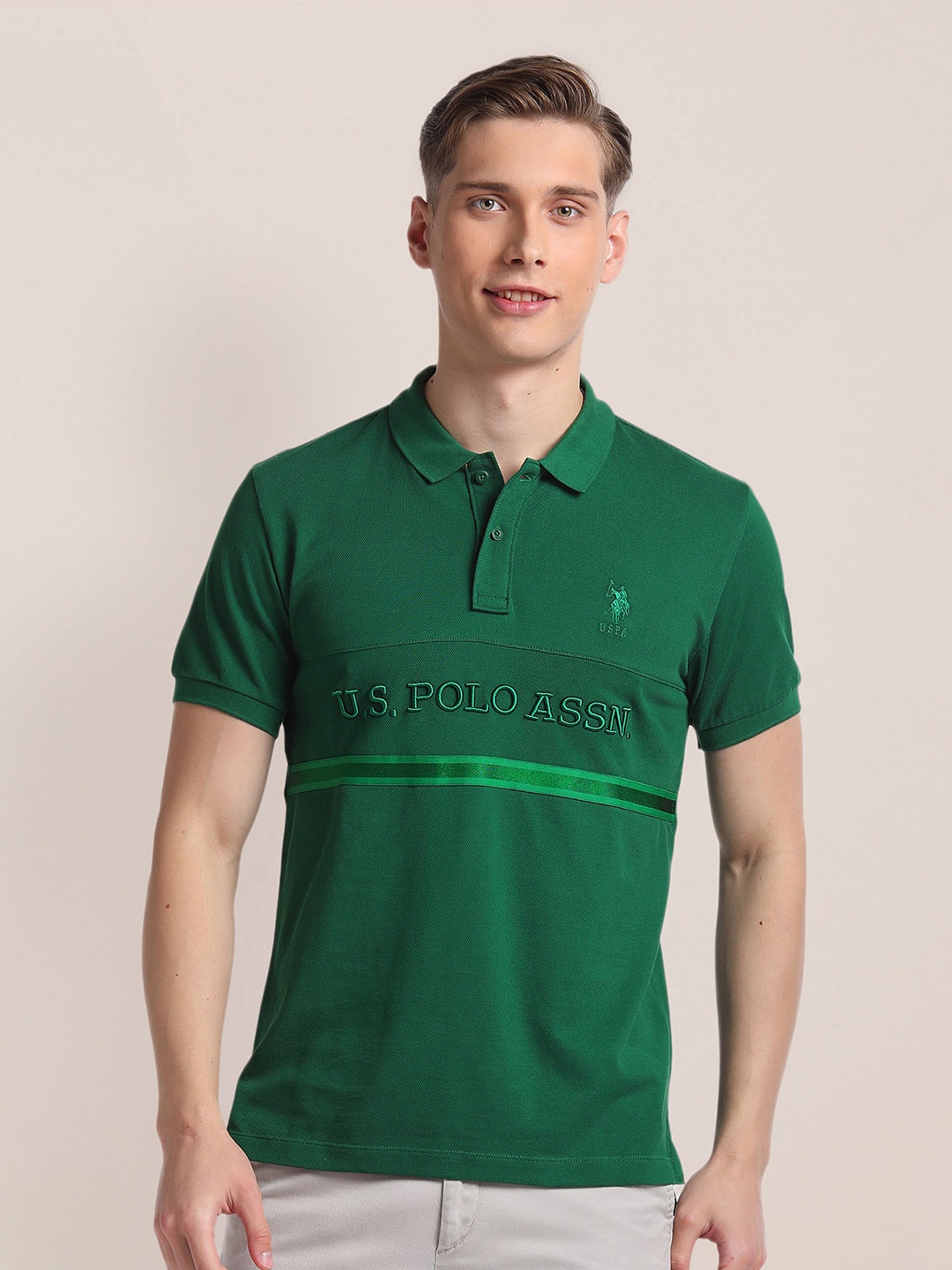 U.S. Polo Assn. Short Sleeves Cotton Typography Striped Polo Collar Slim Fit T-shirt, Green
U.S. Polo Assn. Short Sleeves Cotton Typography Striped Polo Collar Slim Fit T-shirt, Green