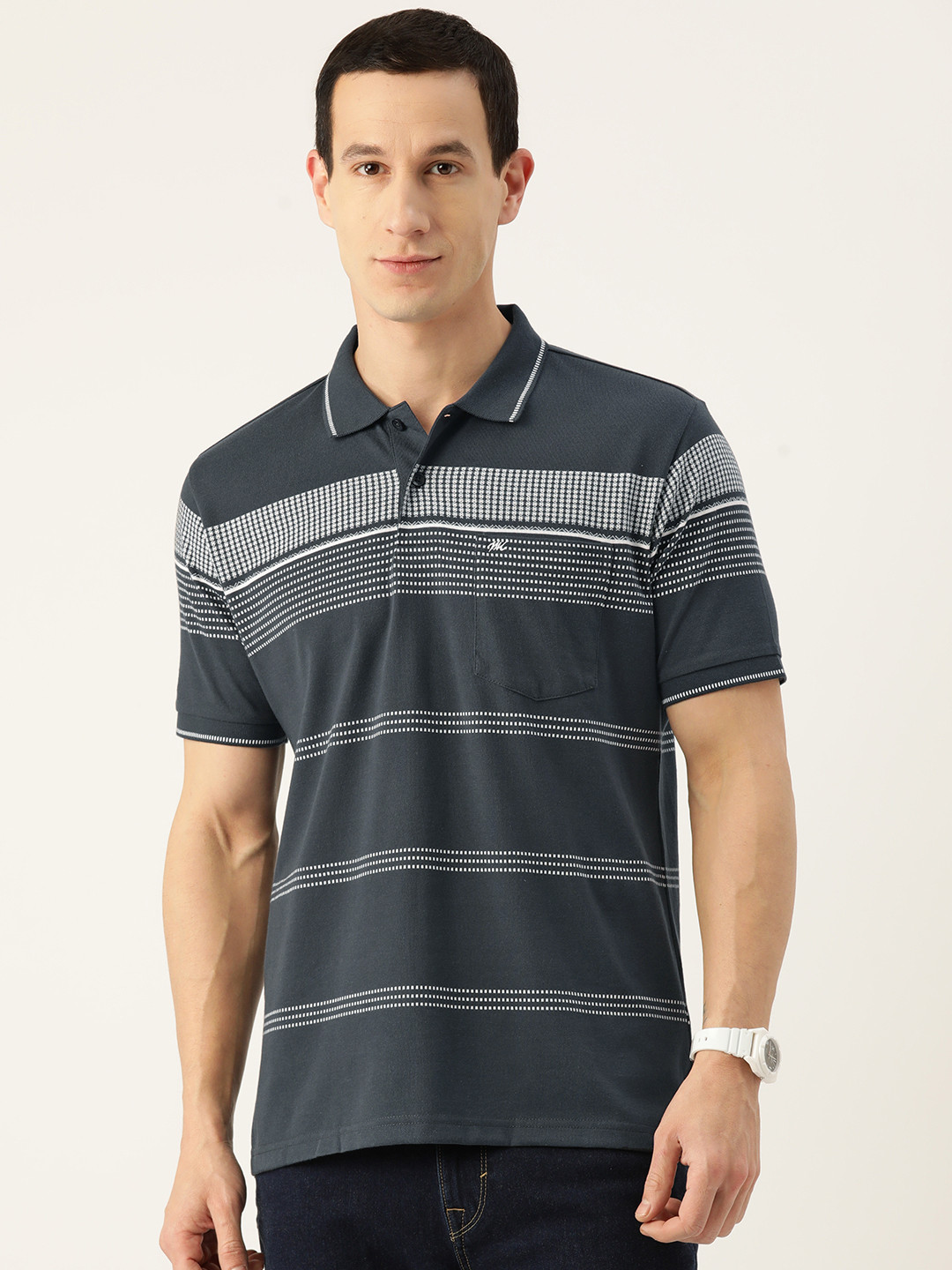 Monte Carlo Men Striped Polo Collar T-shirt, Charcoal
Monte Carlo Men Striped Polo Collar T-shirt, Charcoal