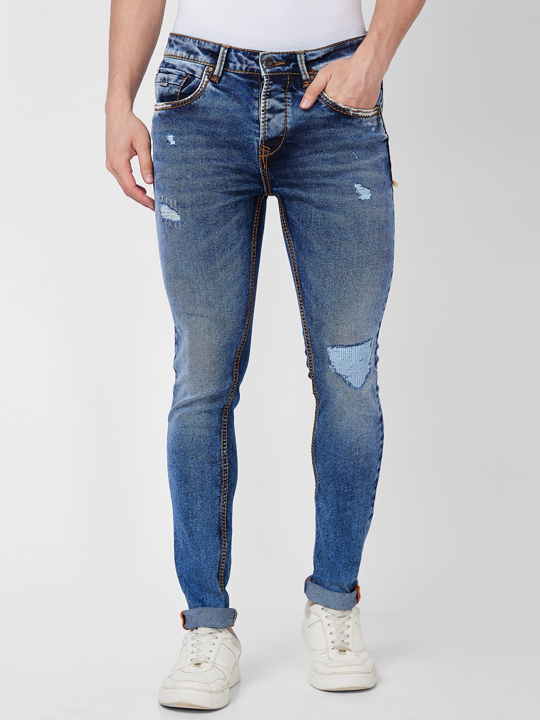 SPYKAR Men Skinny Fit Low-Rise Mildly Distressed Heavy Fade Stretchable Cotton Jeans, Blue
SPYKAR Men Skinny Fit Low-Rise Mildly Distressed Heavy Fade Stretchable Cotton Jeans, Blue