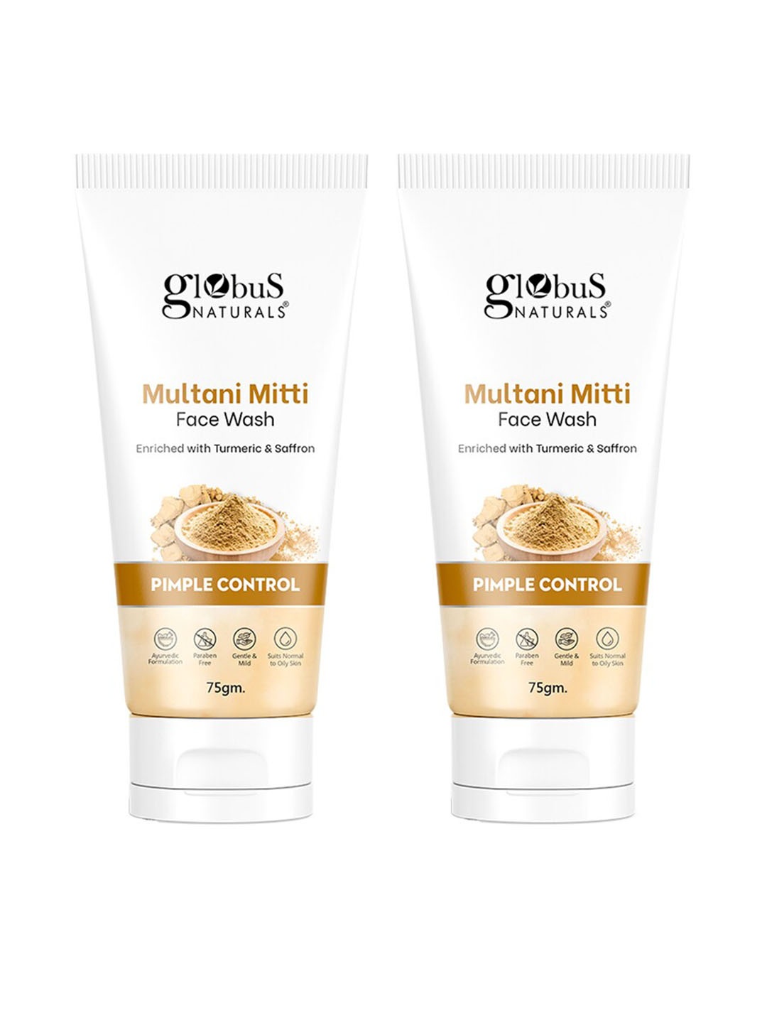 Globus naturals Set of 2 Multani Mitti Pimple Control Face Wash with Turmeric - 75 g each, Beige
Globus naturals Set of 2 Multani Mitti Pimple Control Face Wash with Turmeric - 75 g each, Beige