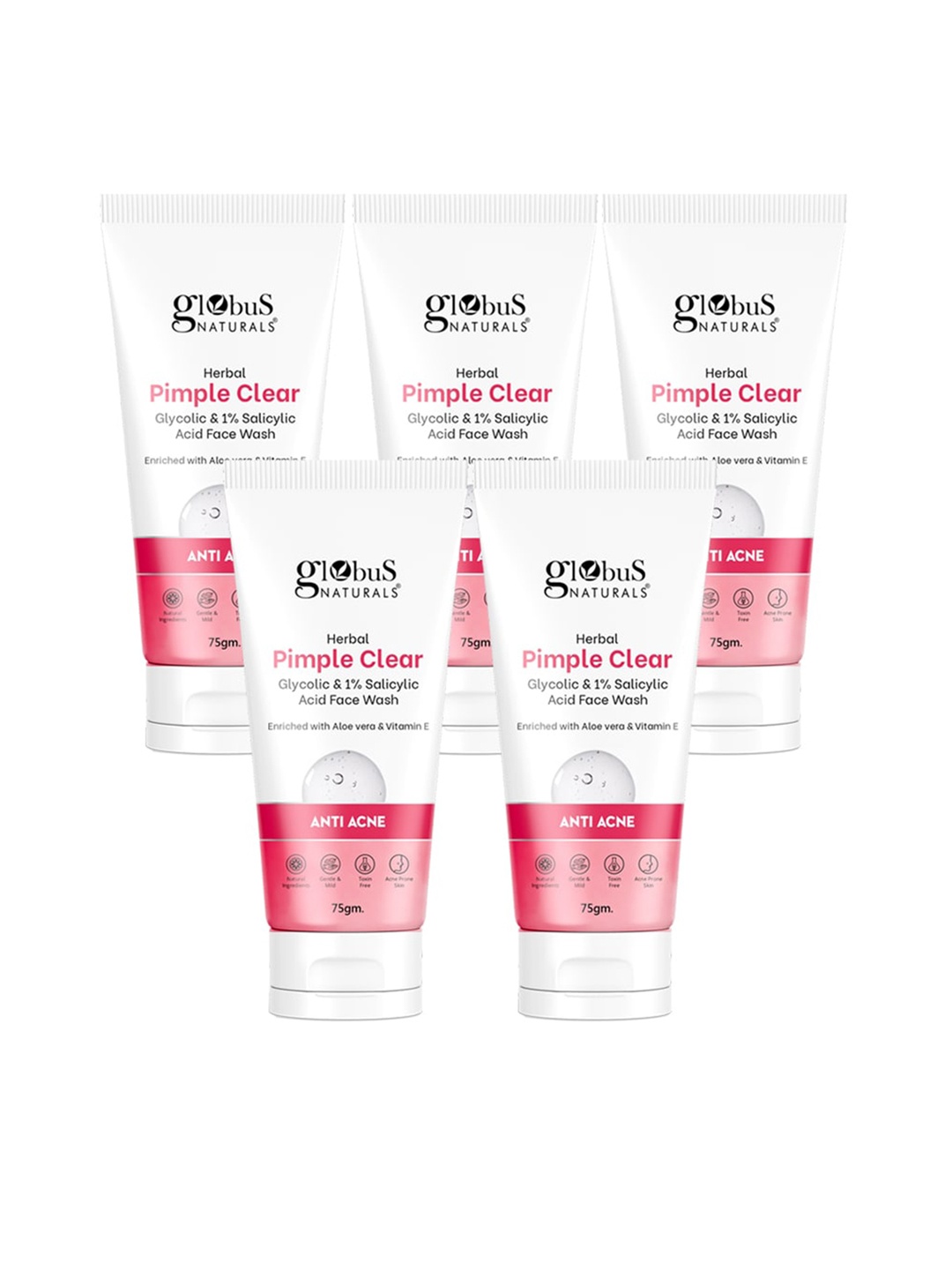 Globus naturals Set of 5 Pimple Clear Glycolic & Salicylic Acid Face Wash - 75 g mach, Pink
Globus naturals Set of 5 Pimple Clear Glycolic & Salicylic Acid Face Wash - 75 g mach, Pink