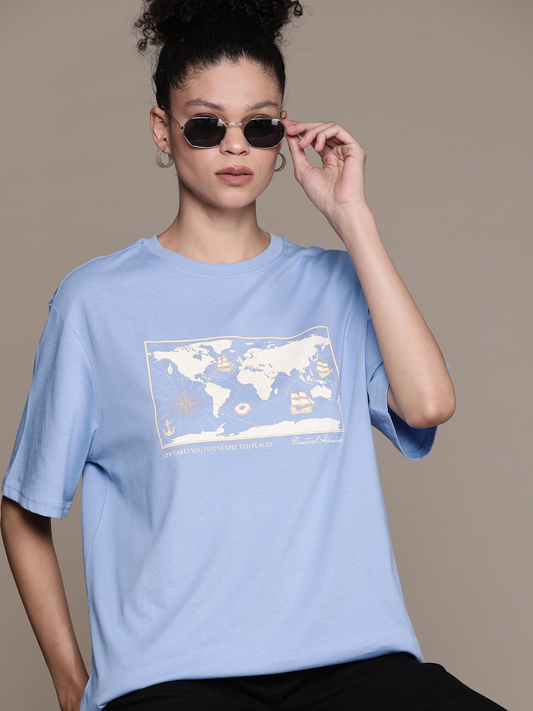 The Roadster Lifestyle Co. Women Graphic Print Pure Cotton Longline T-shirt, Blue
The Roadster Lifestyle Co. Women Graphic Print Pure Cotton Longline T-shirt, Blue