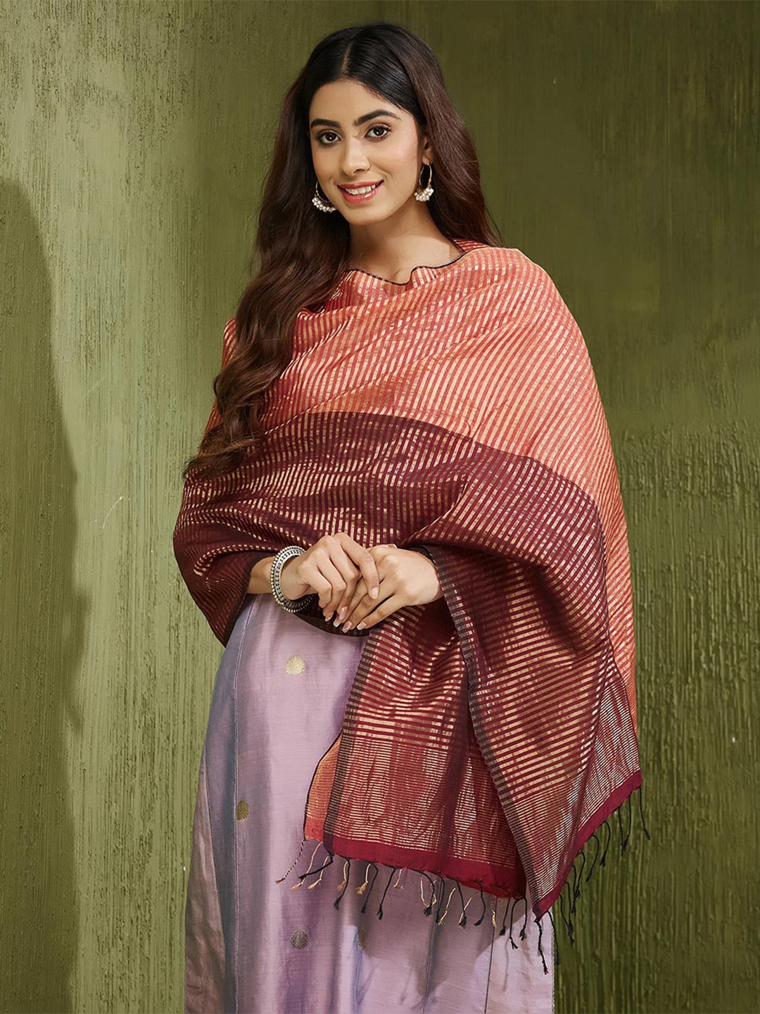 Fabindia Striped Stole, Maroon