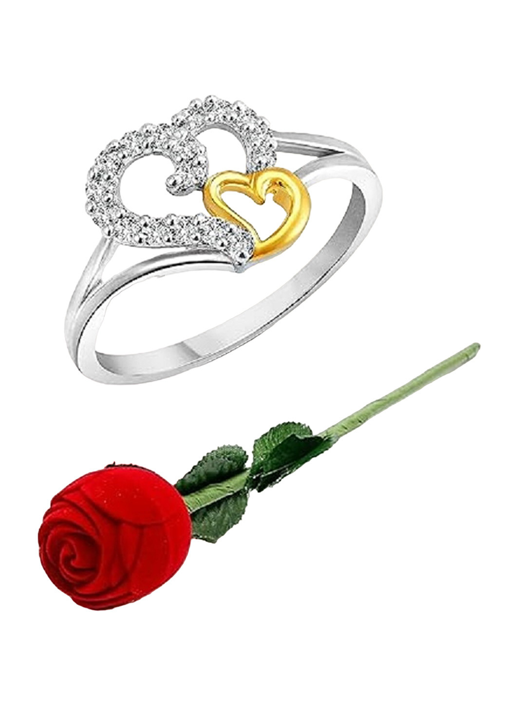 Vighnaharta Rhodium Plated Cubic Zirconia Studded Couple Heart Finger Ring With Rose Box, Silver
Vighnaharta Rhodium Plated Cubic Zirconia Studded Couple Heart Finger Ring With Rose Box, Silver